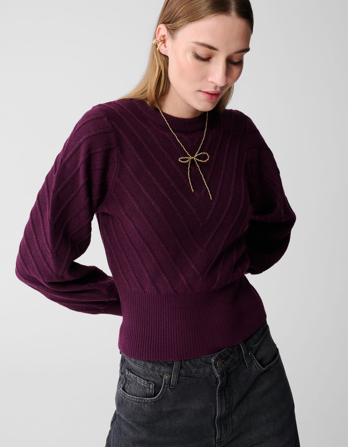 Glitter Gebreide Trui Donkerrood SHOEBY WOMEN