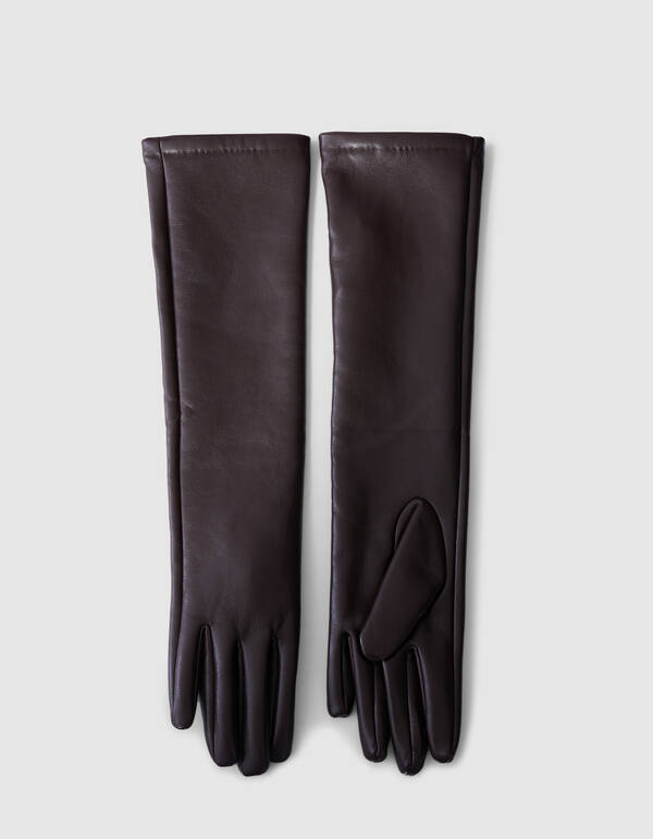 Lange Vegan Leren Handschoenen Donkerbruin SHOEBY ACCESSOIRES