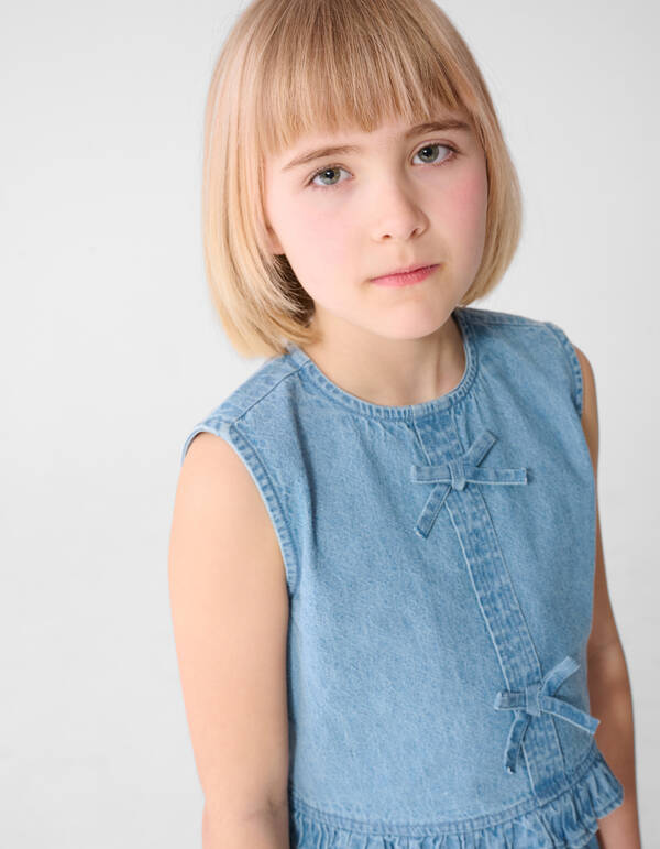 Cropped Ruffle Blouse Blauw SHOEBY GIRLS