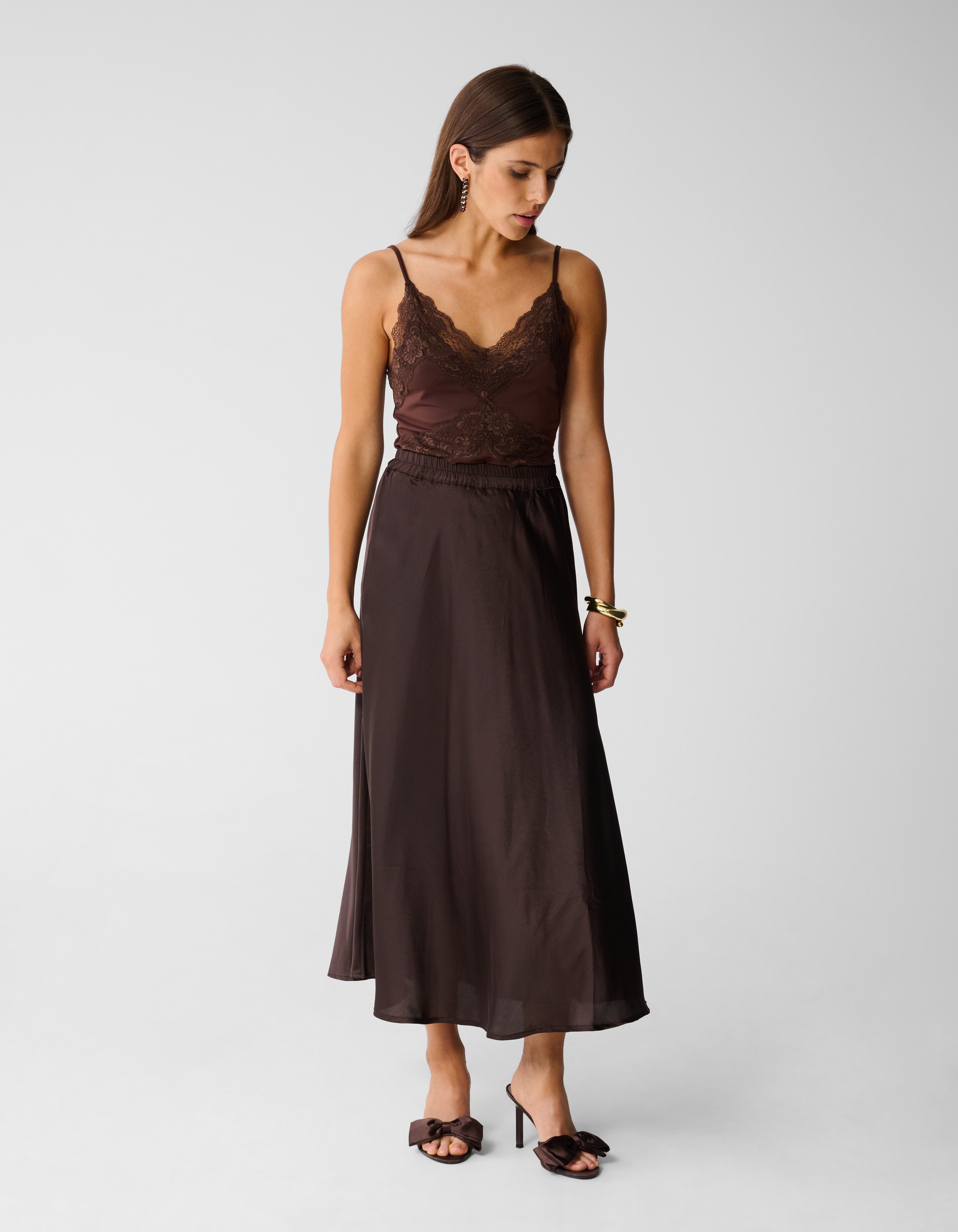 Satijnen Maxi Rok Donkerbruin SHOEBY WOMEN