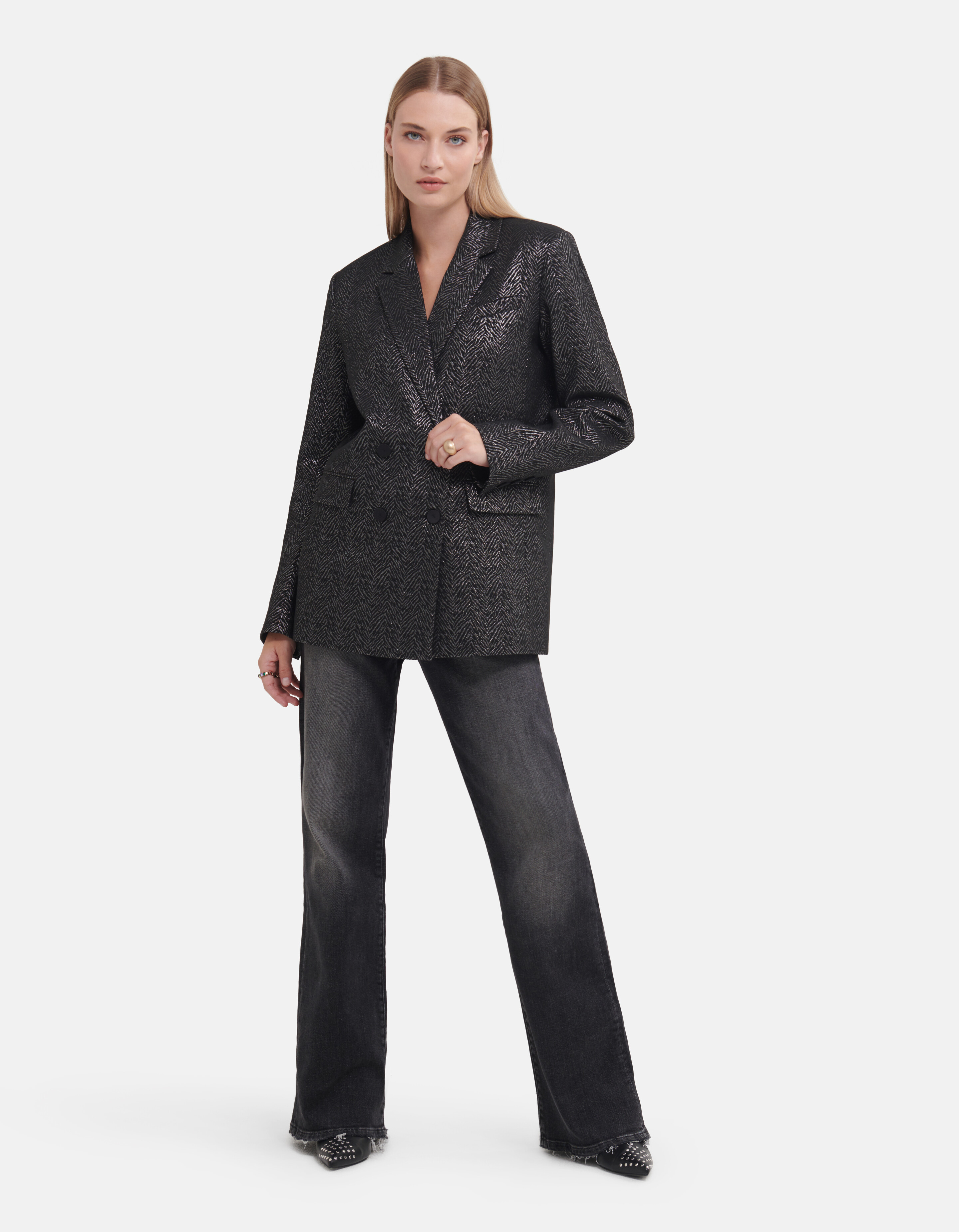Oversized Zebraprint Blazer Zwart SHOEBY WOMEN