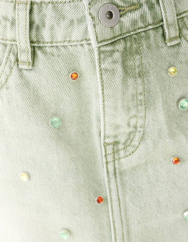 Rhinestone Denim Rok Groen SHOEBY GIRLS