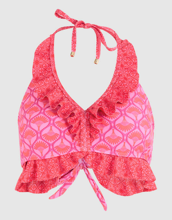Printed Ruffle Bikini Top Roze SHOEBY ACCESSOIRES