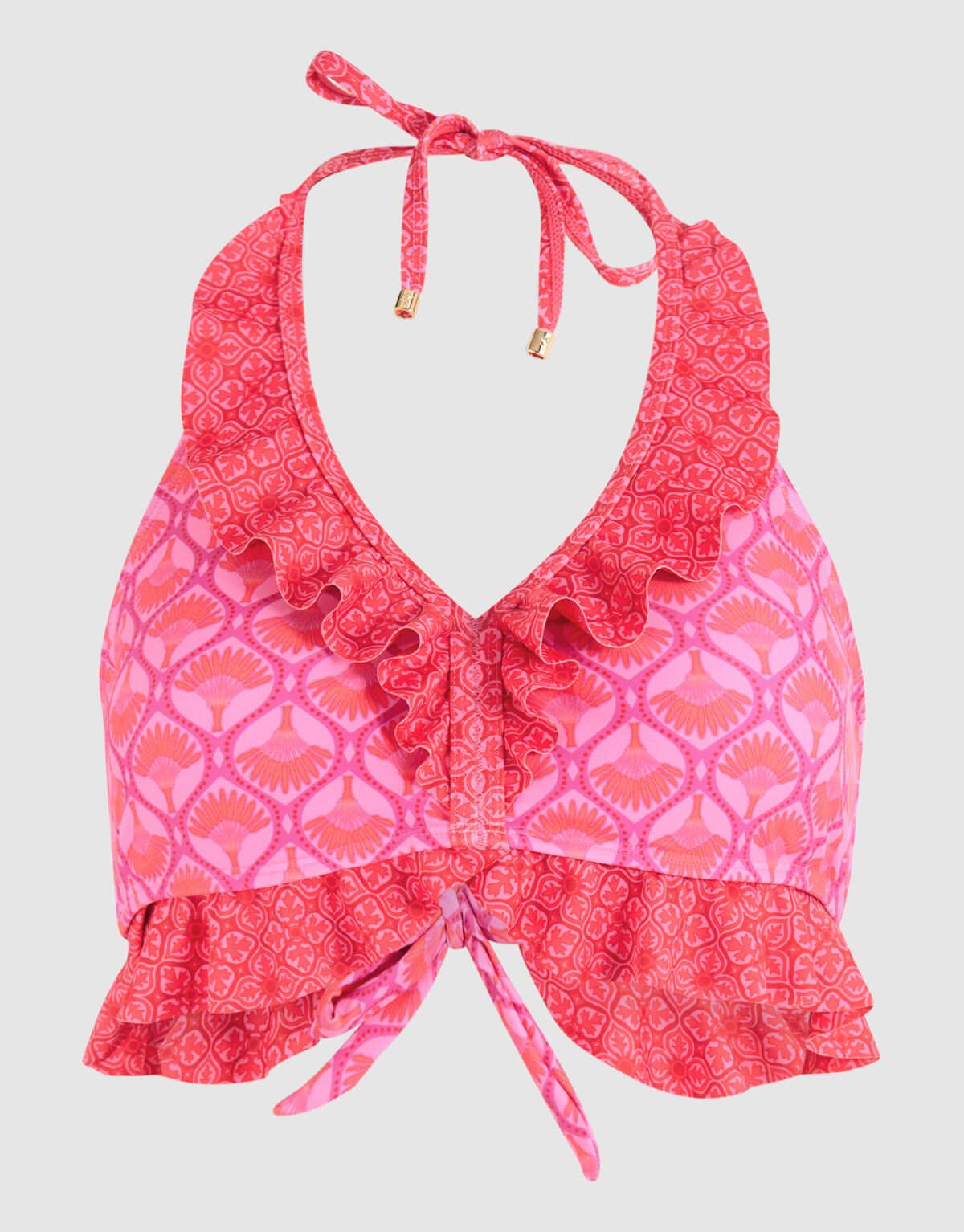 Printed Ruffle Bikini Top Roze SHOEBY ACCESSOIRES