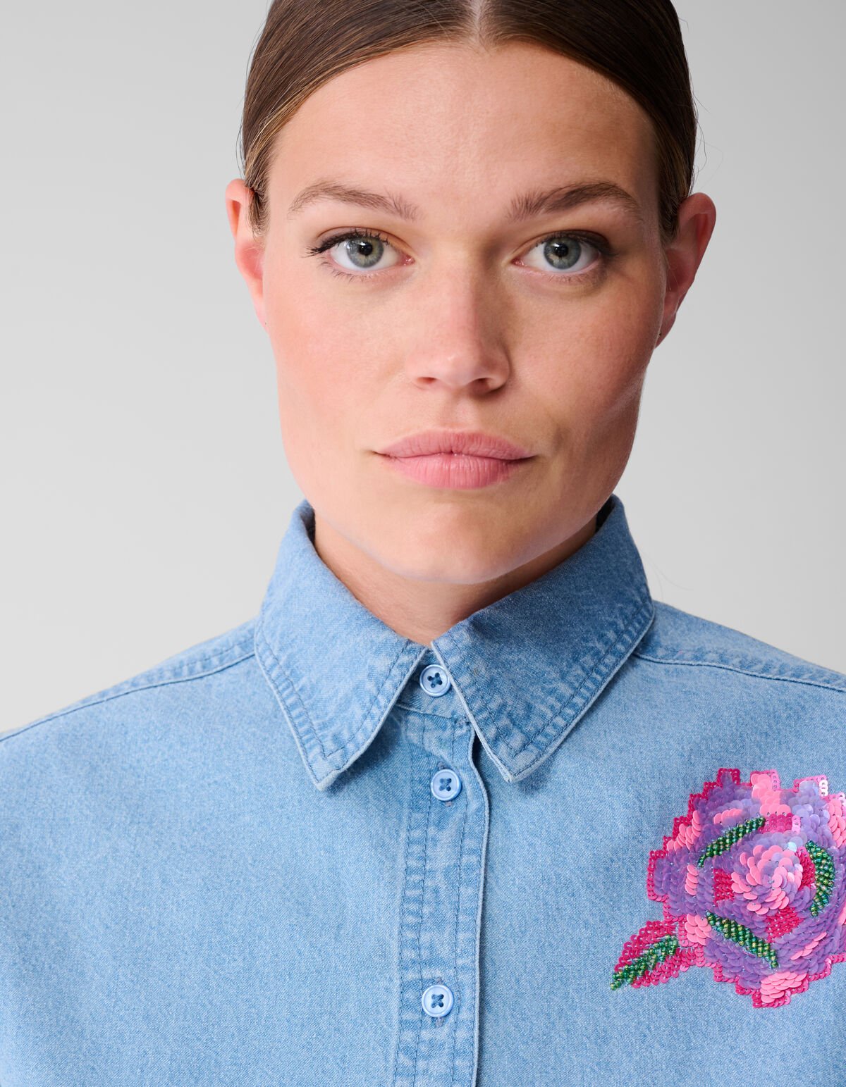 Oversized Denim Sequin Blouse Blauw SHOEBY WOMEN