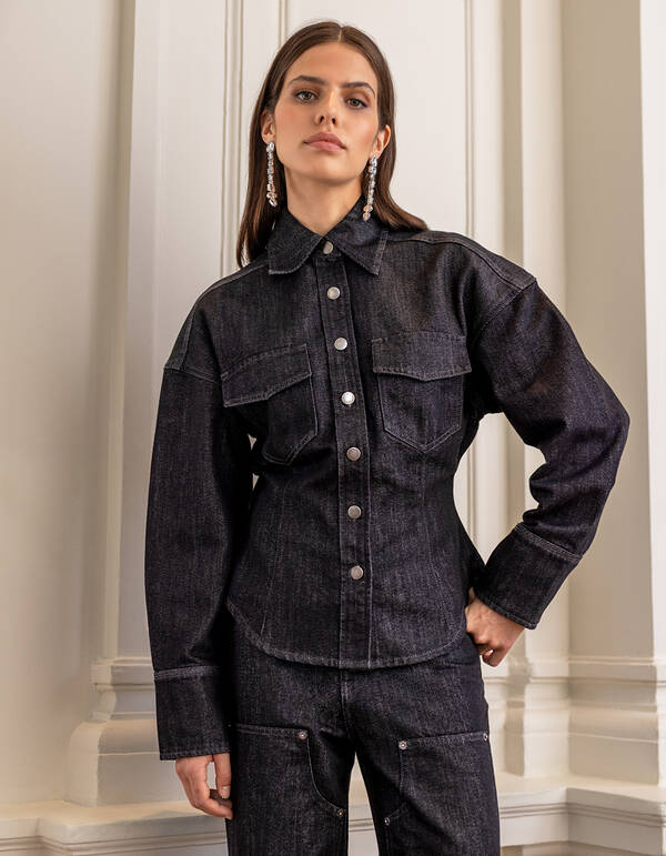 Zandloper Denim Blouse Zwart SHOEBY WOMEN
