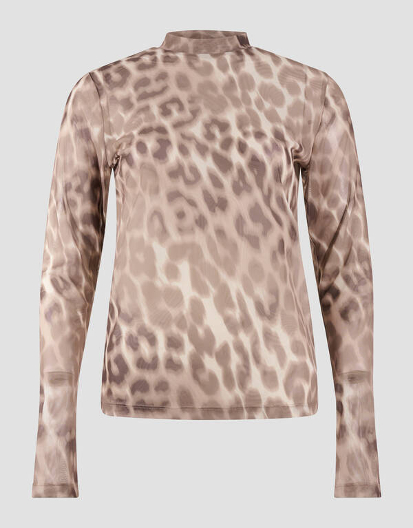Mesh Leopard Longsleeve Top Lichtbruin SHOEBY WOMEN