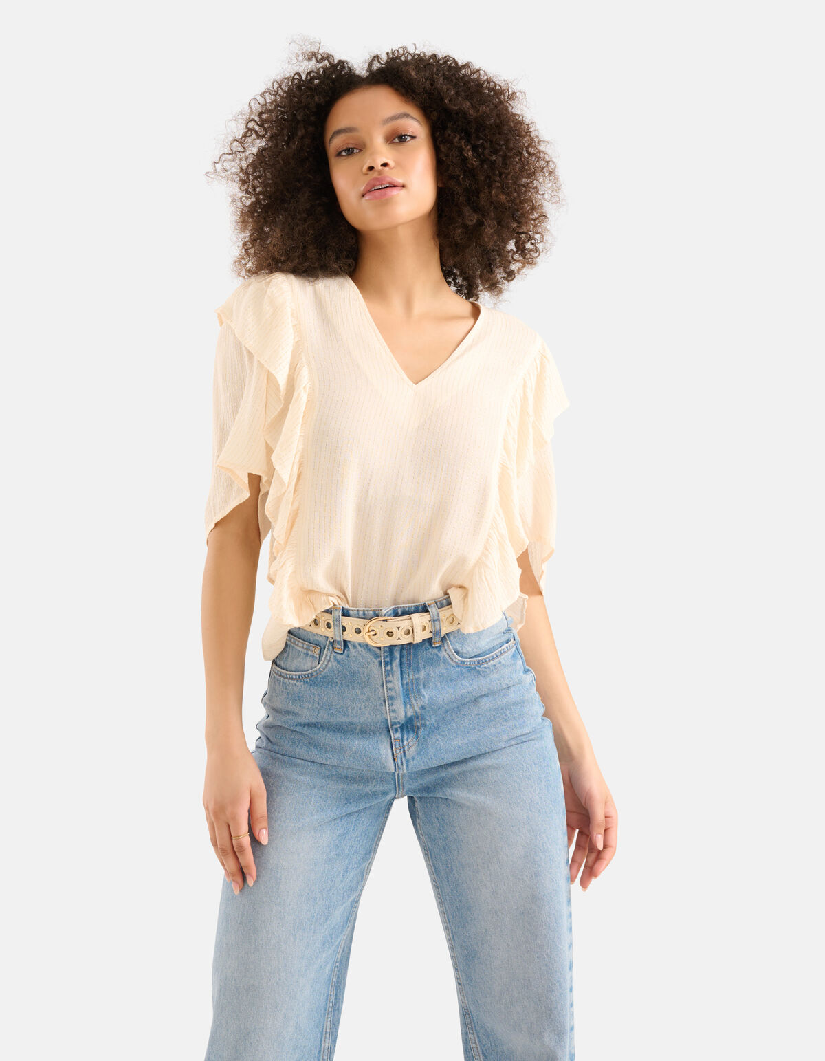 Ruffle Lurex Top Gebroken Wit SHOEBY WOMEN