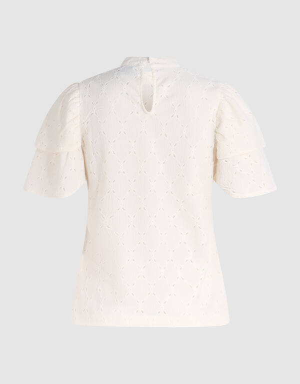 Ajour Ruffle Top Gebroken Wit SHOEBY WOMEN