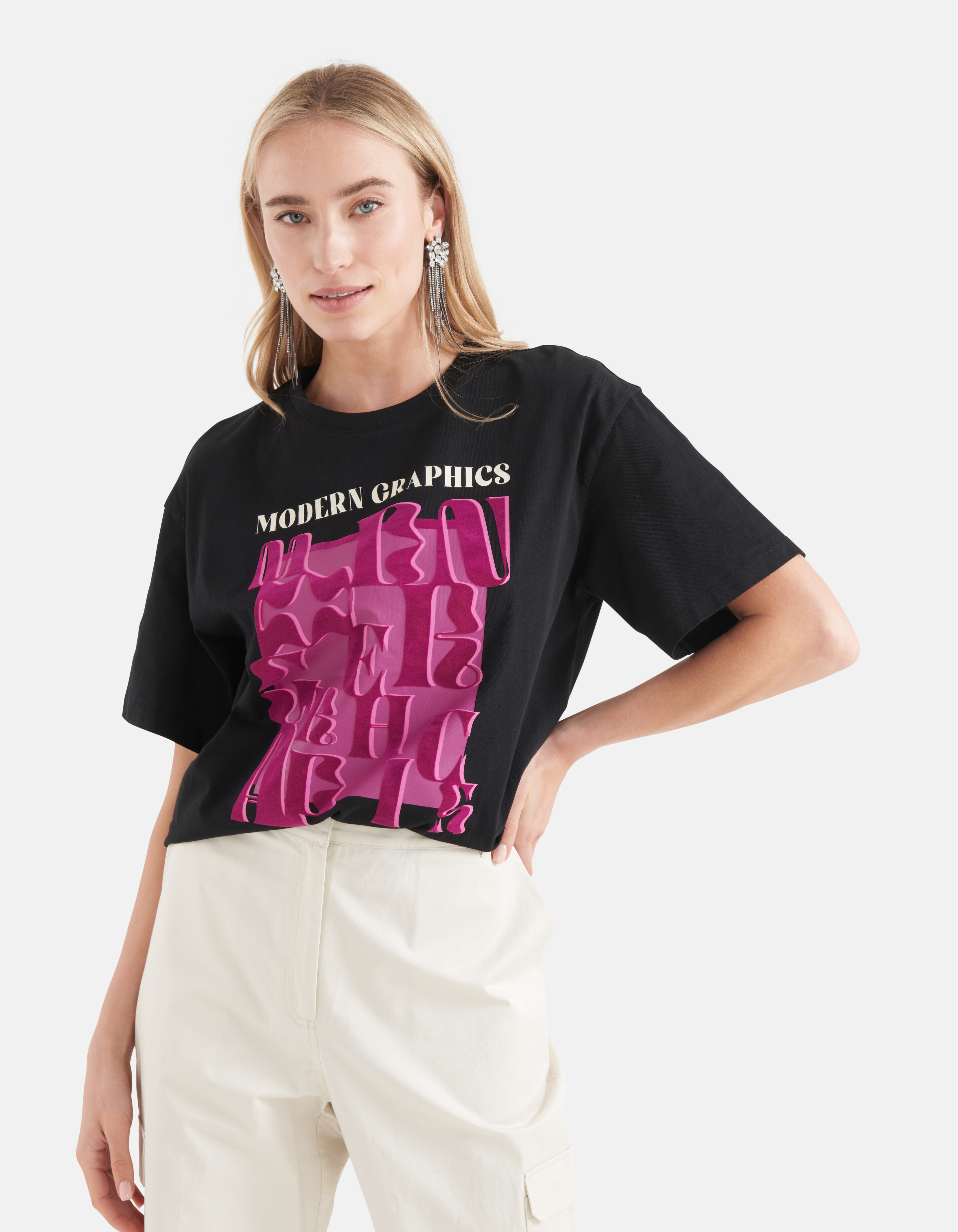Grafisch Artwork T-shirt Zwart SHOEBY WOMEN