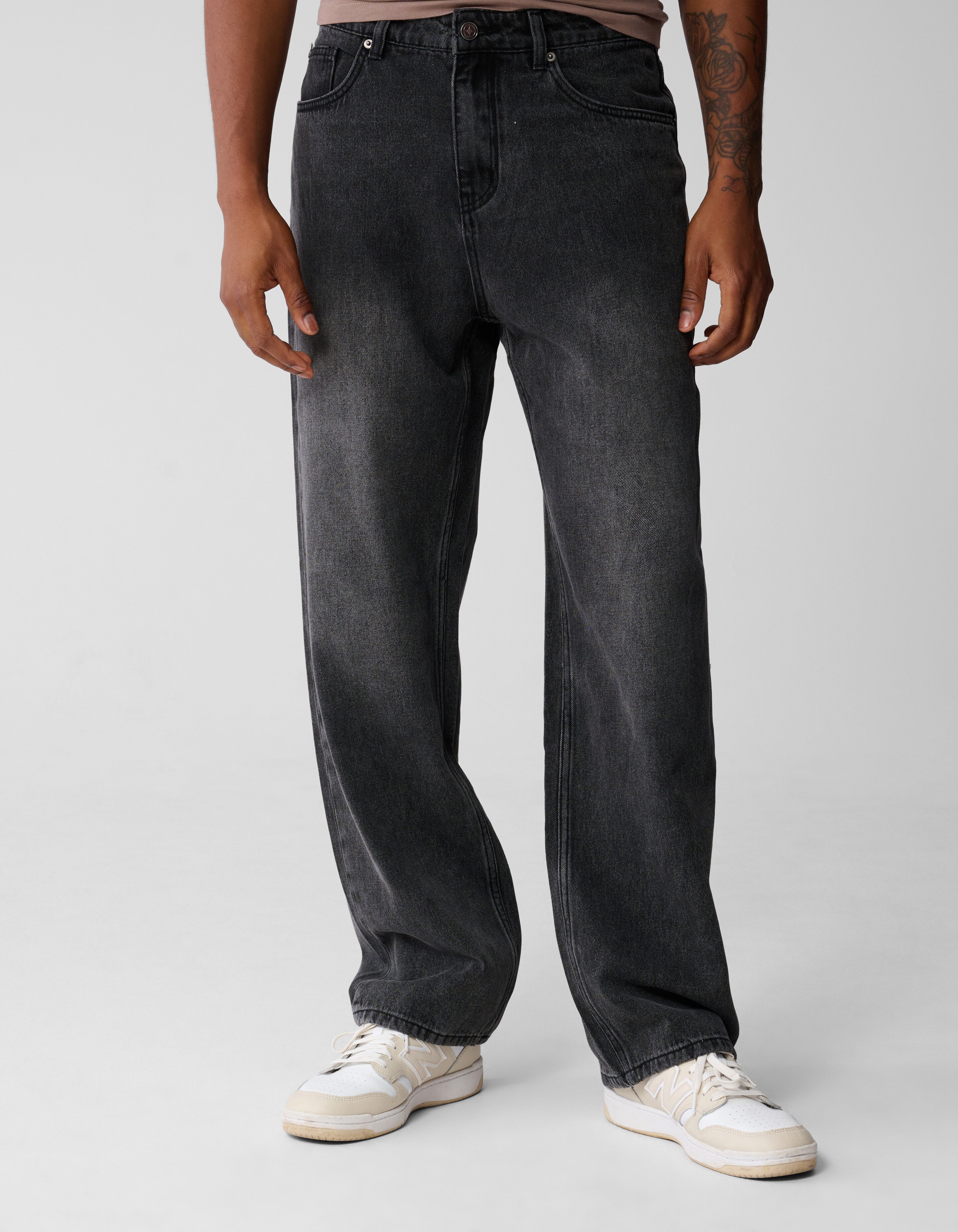 Baggy Fit Jeans Donkergrijs SHOEBY MEN