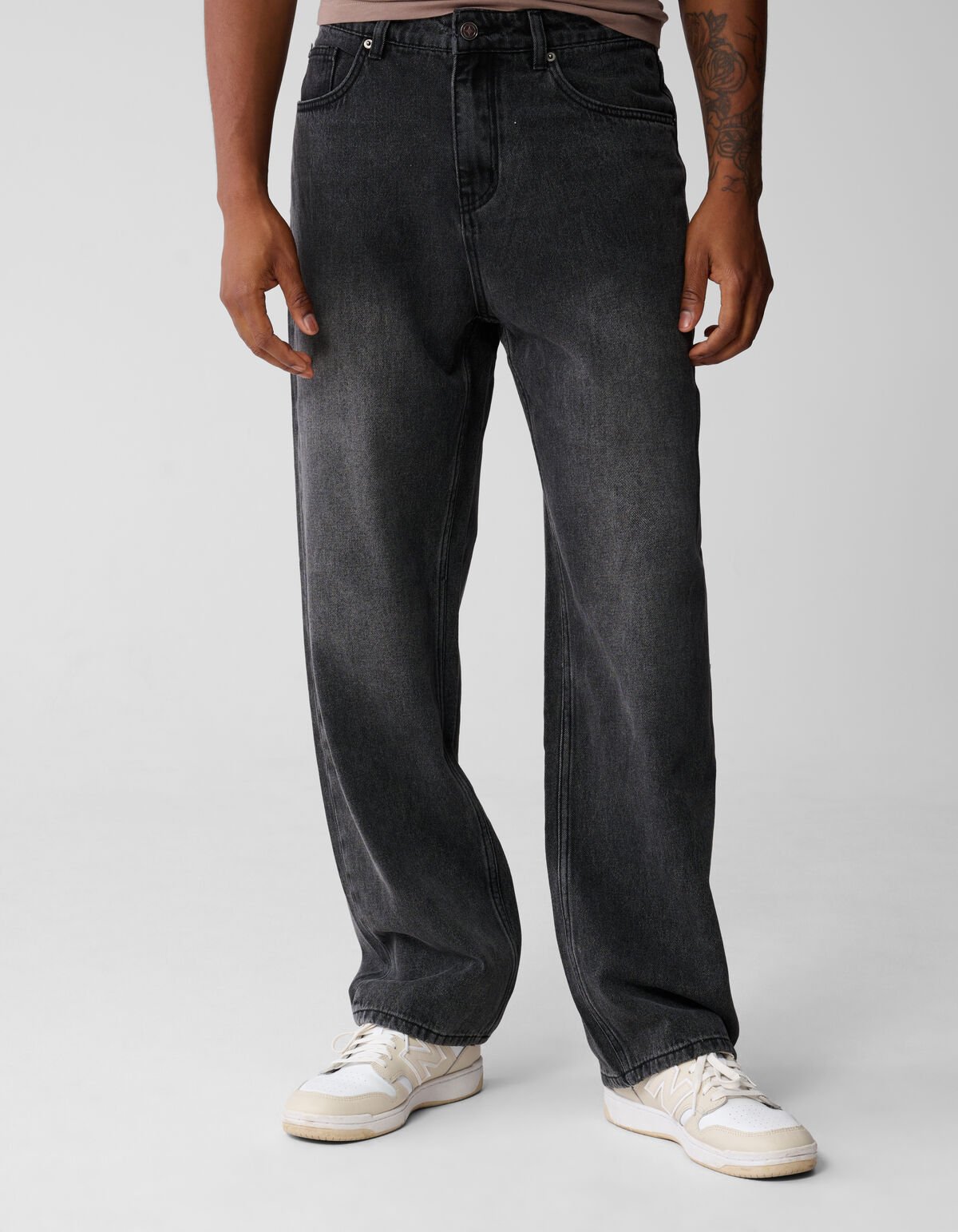 Baggy Fit Jeans Donkergrijs SHOEBY MEN