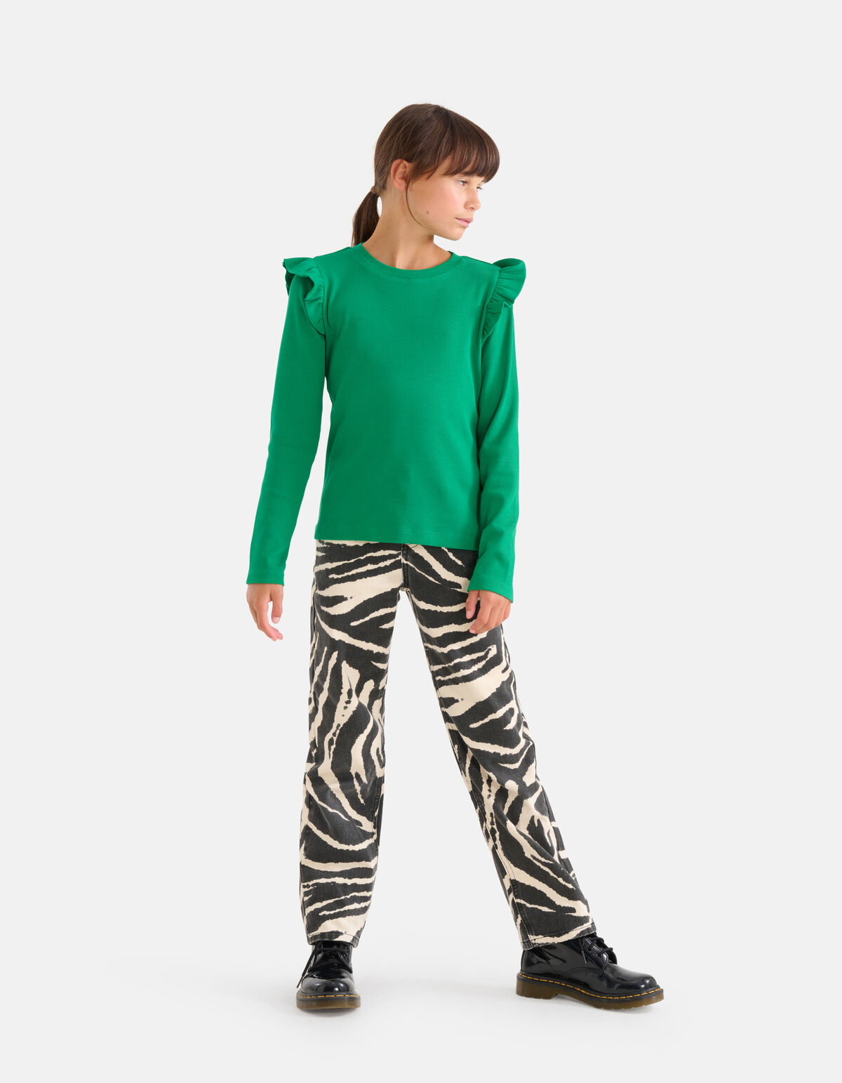 Rib Ruffle Longsleeve Groen SHOEBY GIRLS