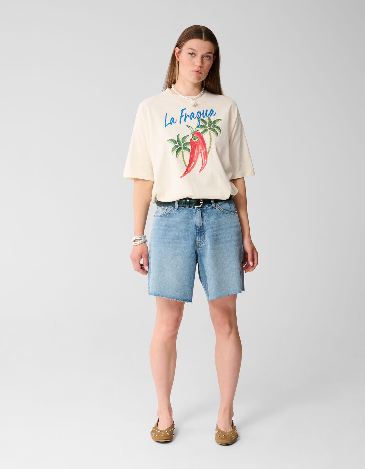 Oversized Peper Artwork T-shirt Gebroken Wit SHOEBY WOMEN