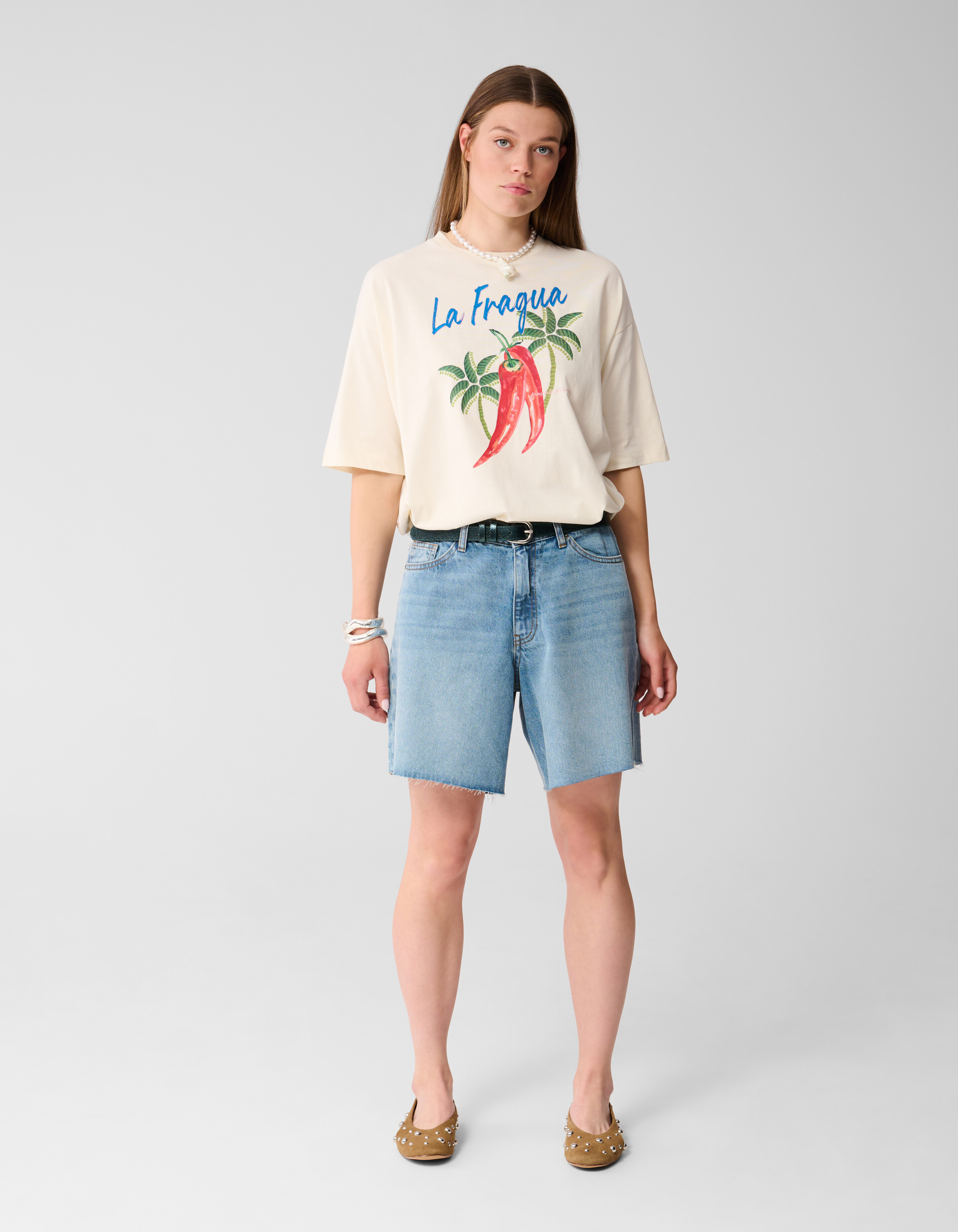 Oversized Peper Artwork T-shirt Gebroken Wit SHOEBY WOMEN