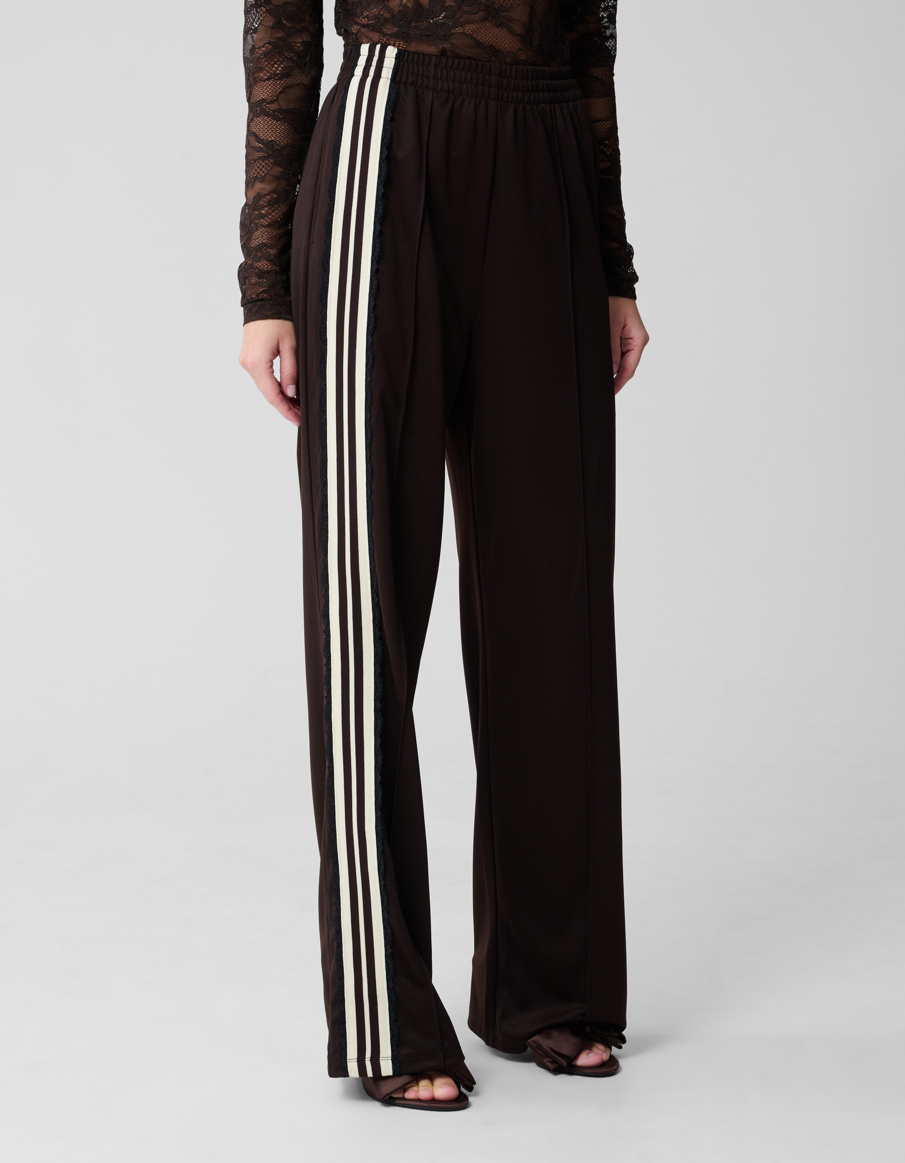 Asymmetrische Tape Wide Leg Broek Donkerbruin SHOEBY WOMEN