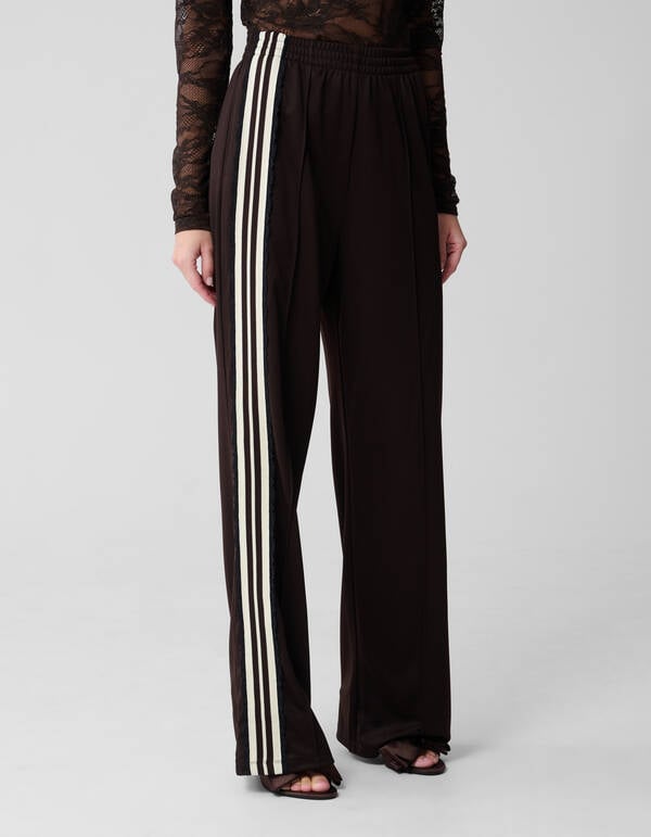 Asymmetrische Tape Wide Leg Broek Donkerbruin SHOEBY WOMEN