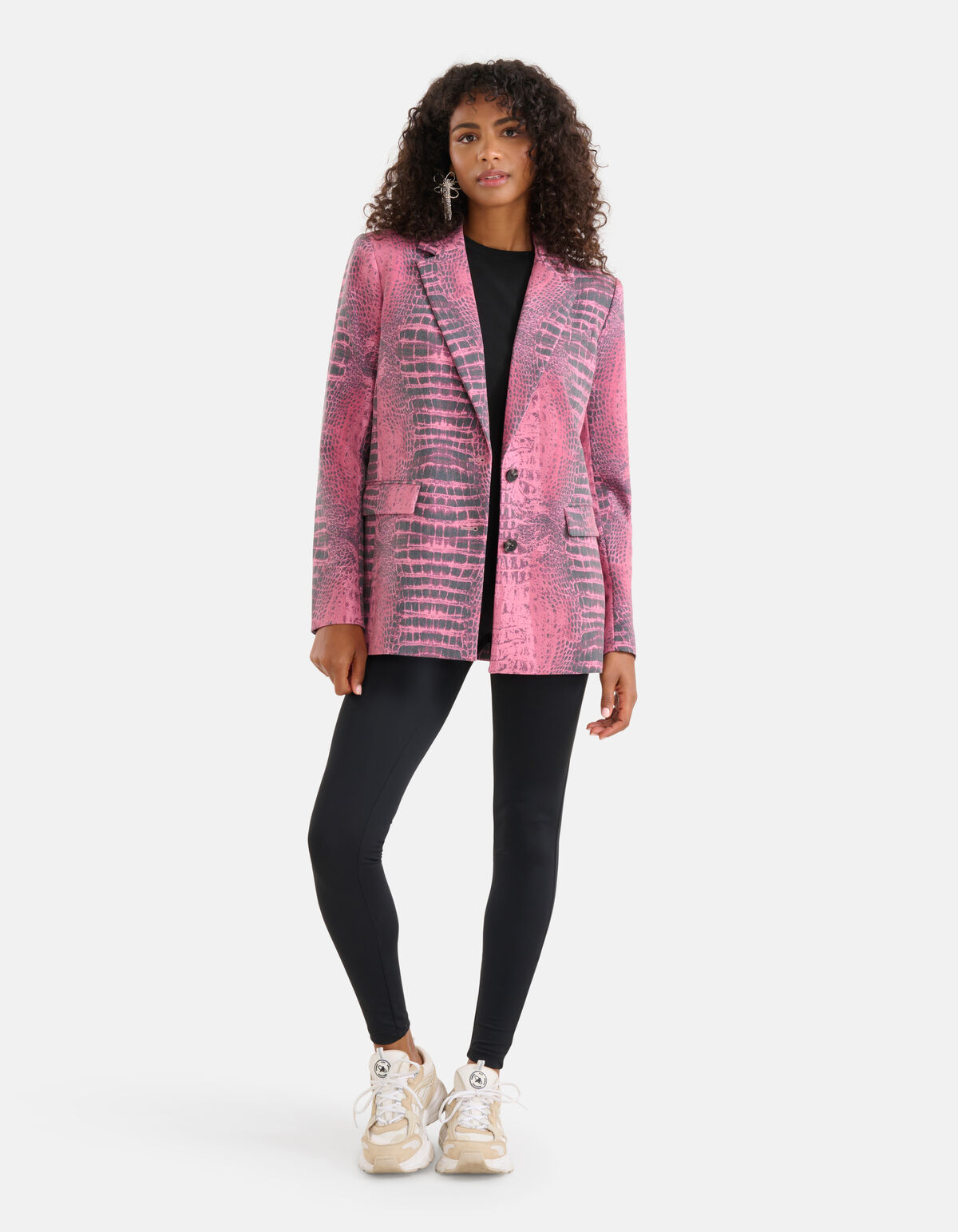 Oversized Croco Print Blazer Roze SHOEBY WOMEN