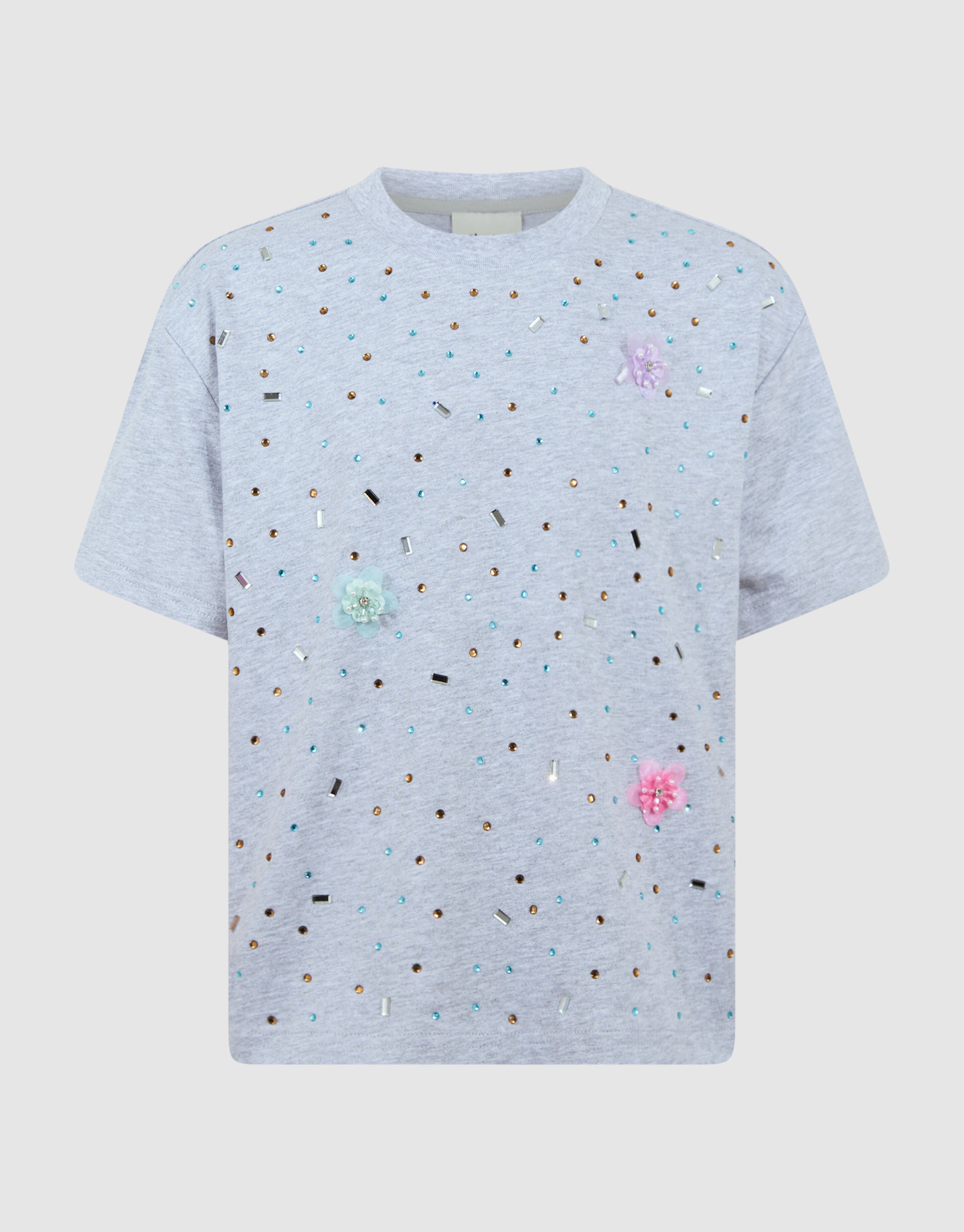 Flower Strass T-shirt Grijs SHOEBY GIRLS