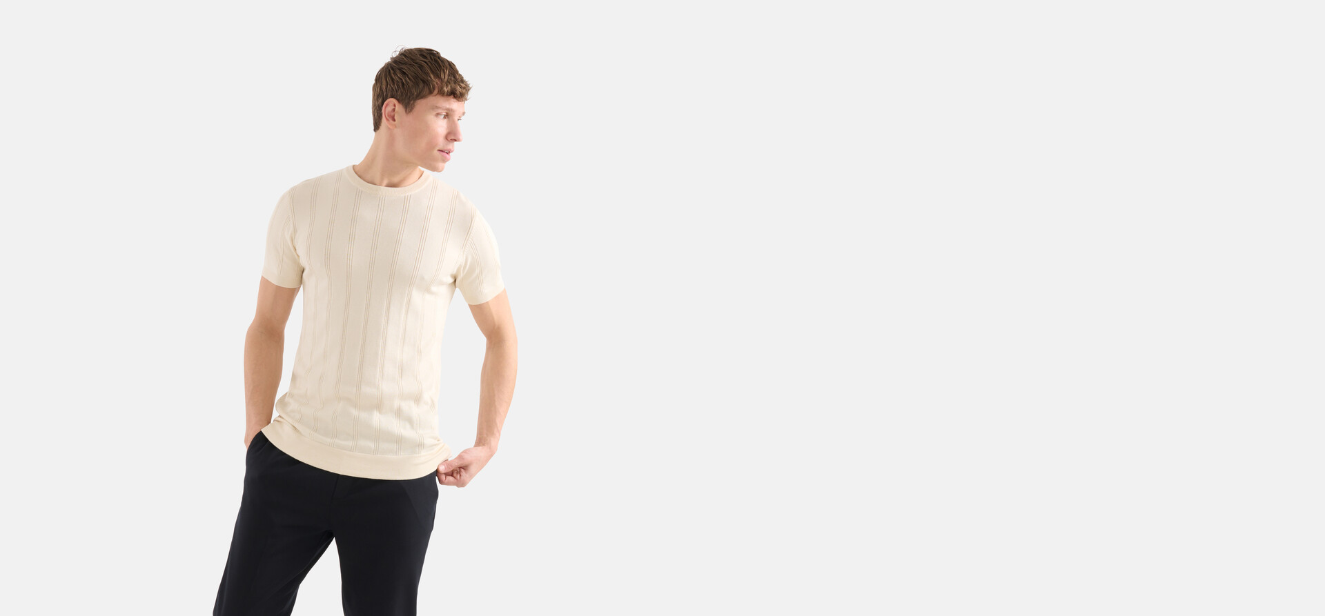 Gebreid T-shirt Beige SHOEBY MEN