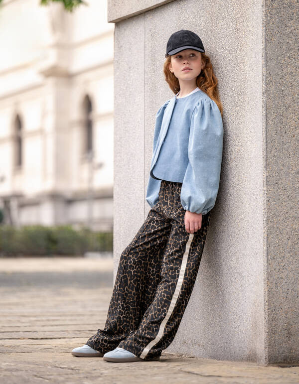 Sporty Leopard Wide Leg Broek Bruin SHOEBY GIRLS