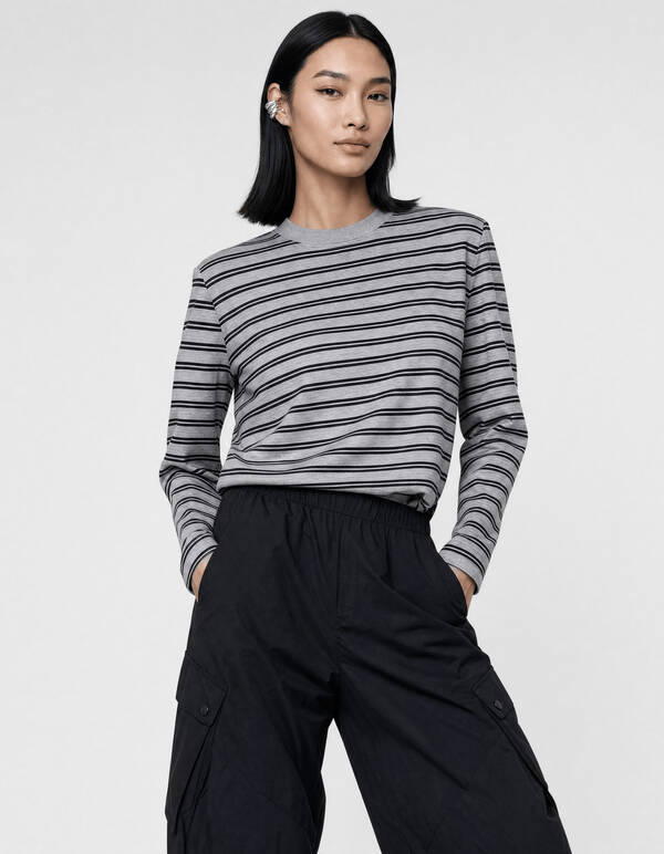 Shoulder Stripe Longsleeve Grijs/Zwart SHOEBY WOMEN