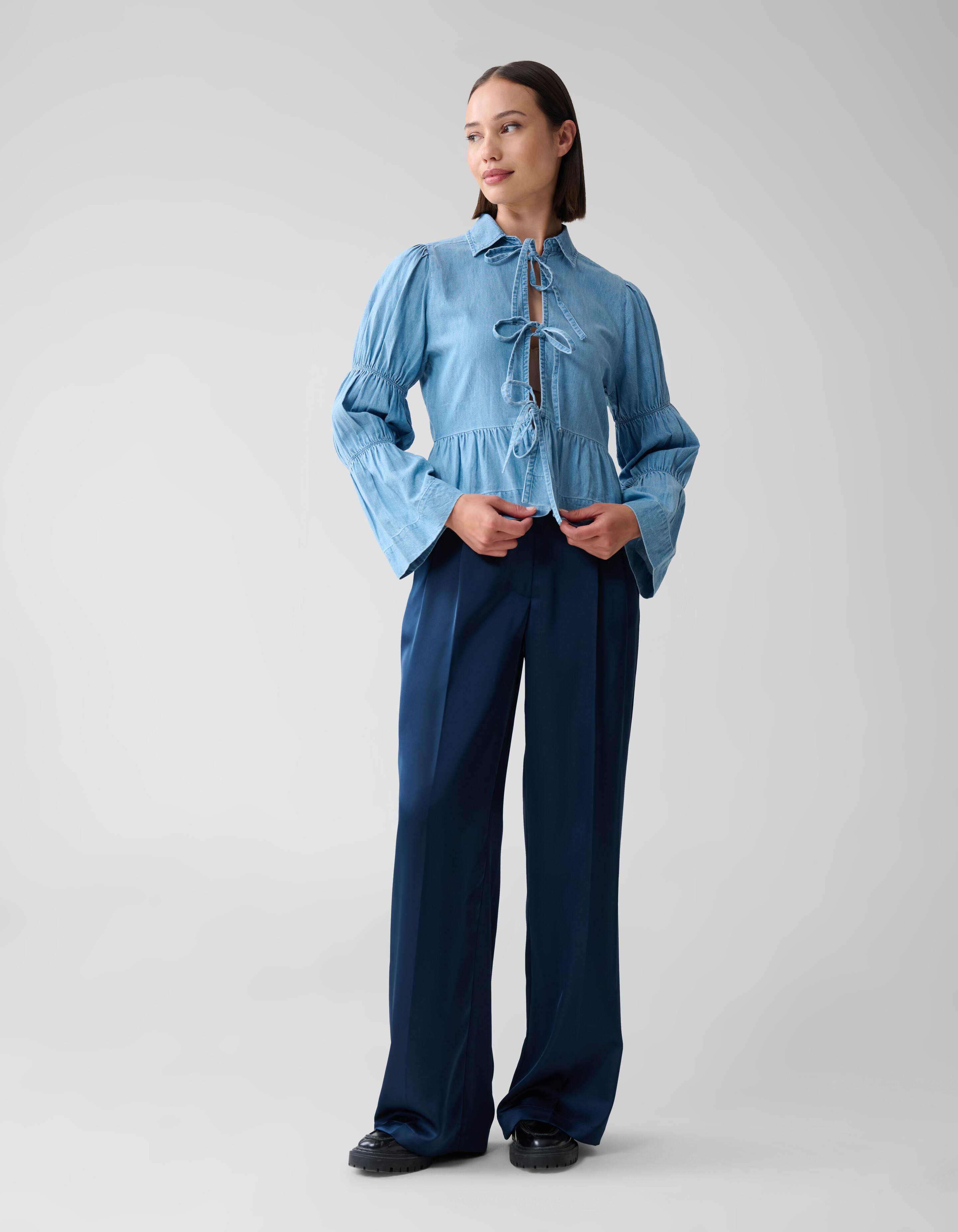 Denim Bow Blouse Blauw SHOEBY WOMEN