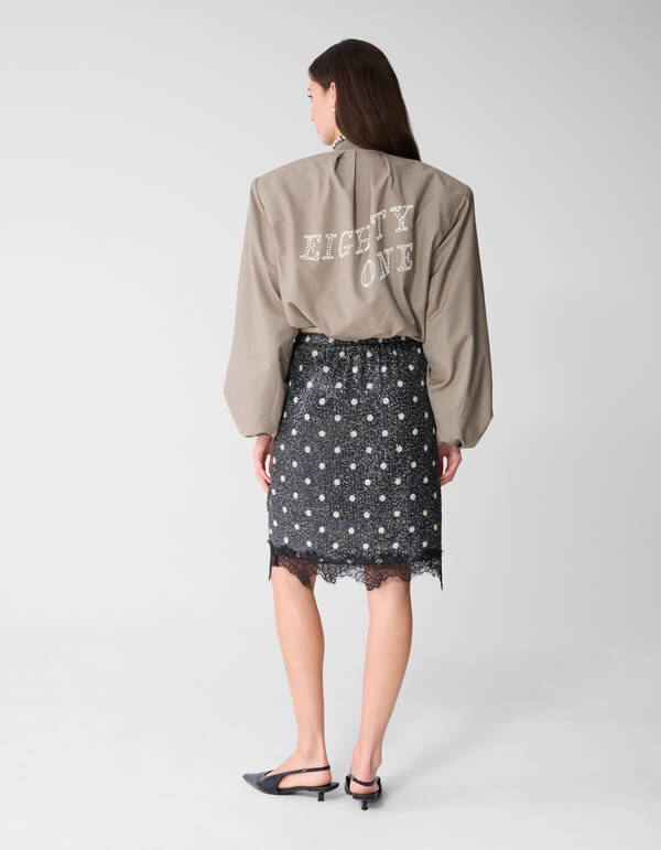 Sequin Polkadot Midi Rok Donkergrijs SHOEBY WOMEN