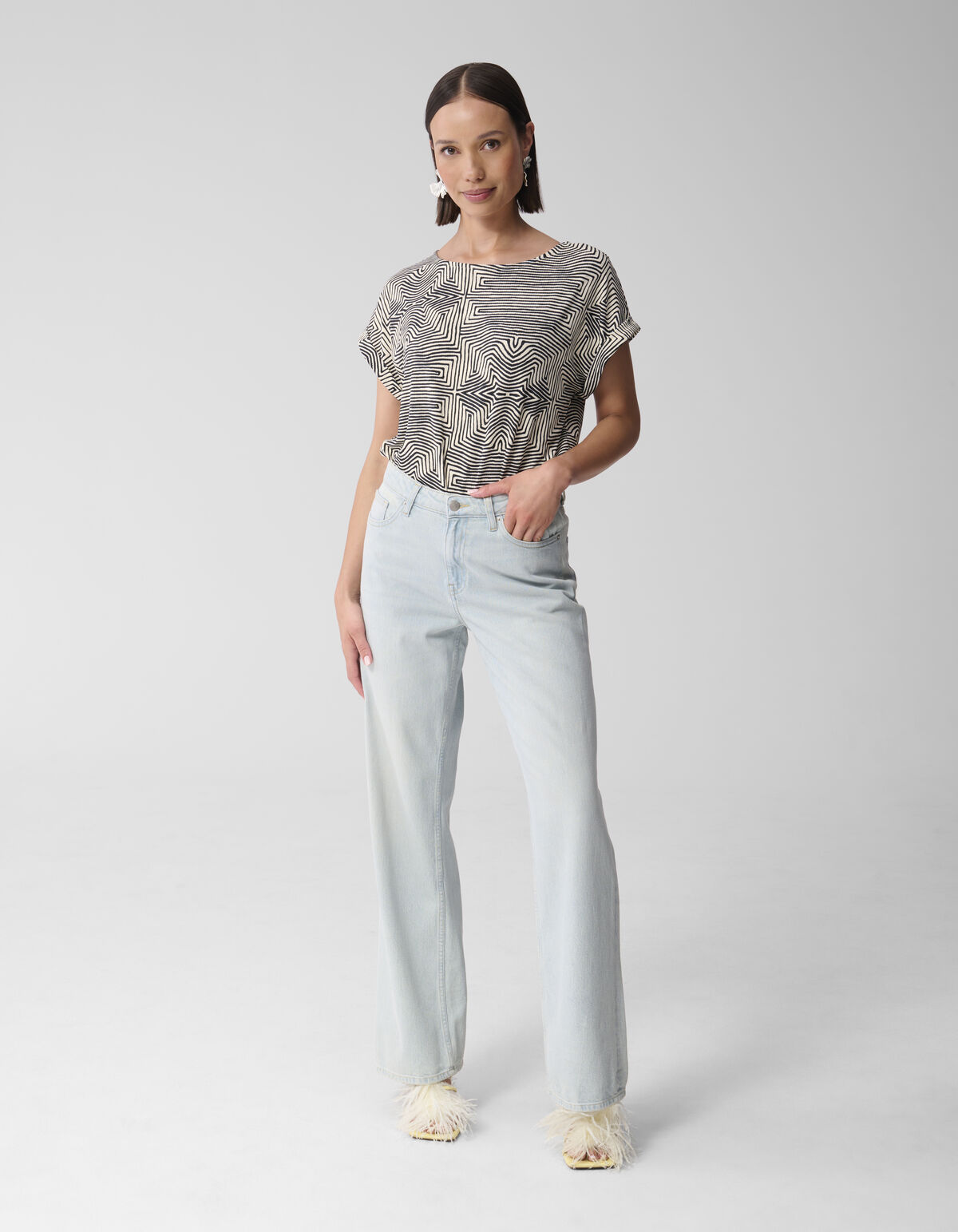 Printed Jersey Rib Top Zwart/Wit SHOEBY WOMEN