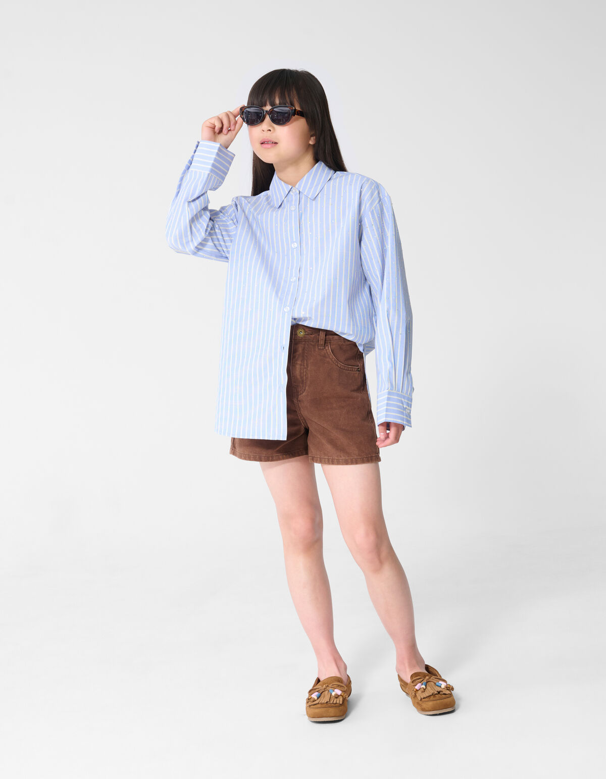 Oversized Fit Strass Poplin Blouse Lichtblauw SHOEBY GIRLS