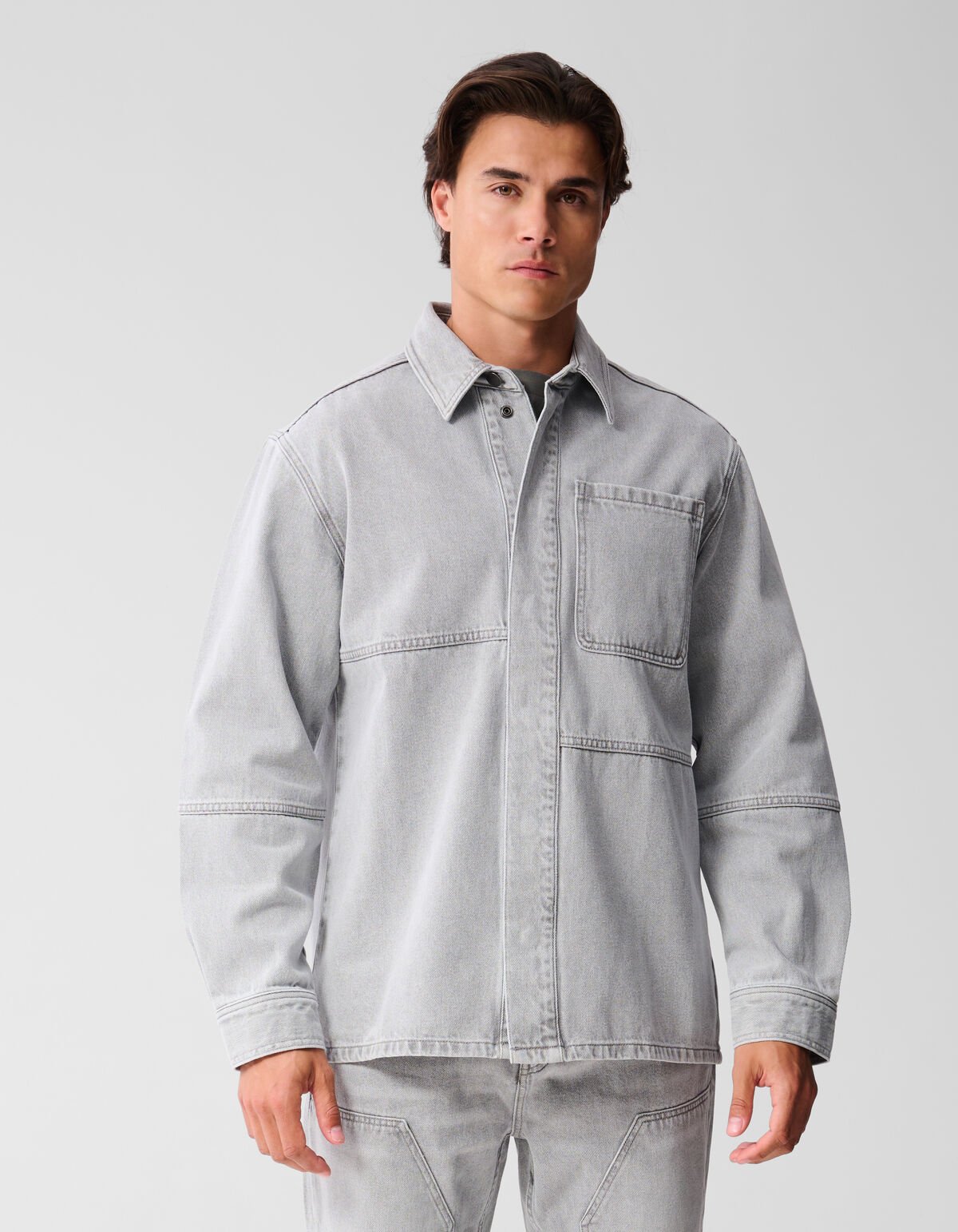Patched Denim Overshirt Grijs SHOEBY MEN