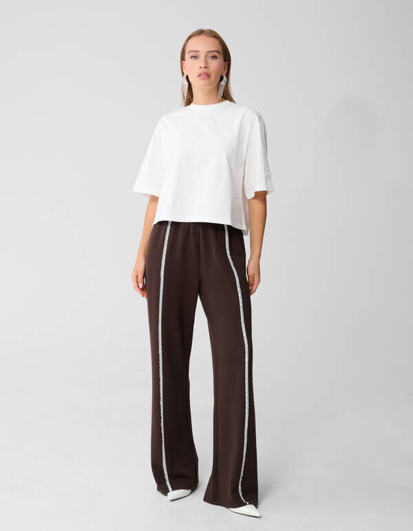 Kanten Wide Leg Broek Bruin SHOEBY WOMEN
