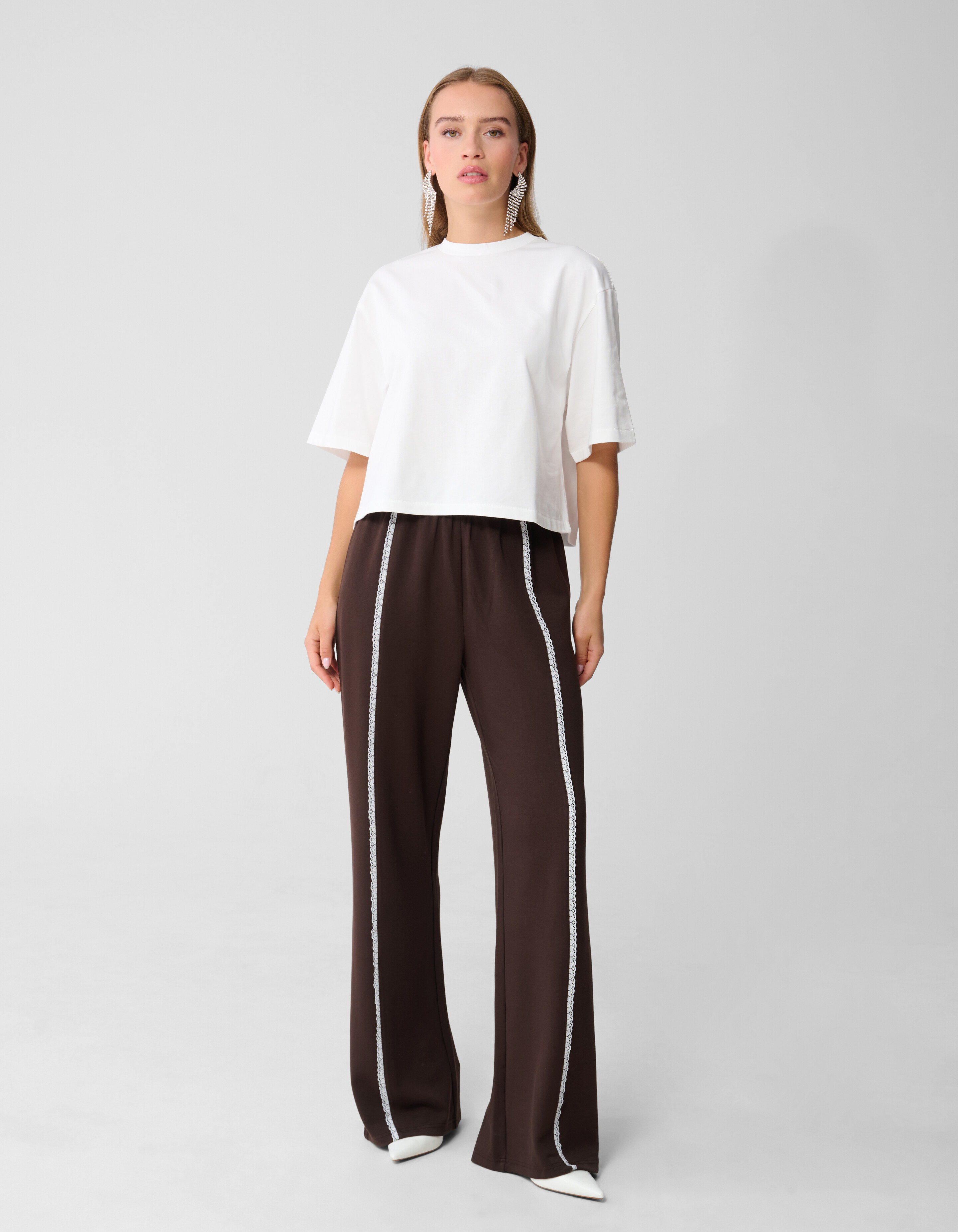 Kanten Wide Leg Broek Bruin SHOEBY WOMEN