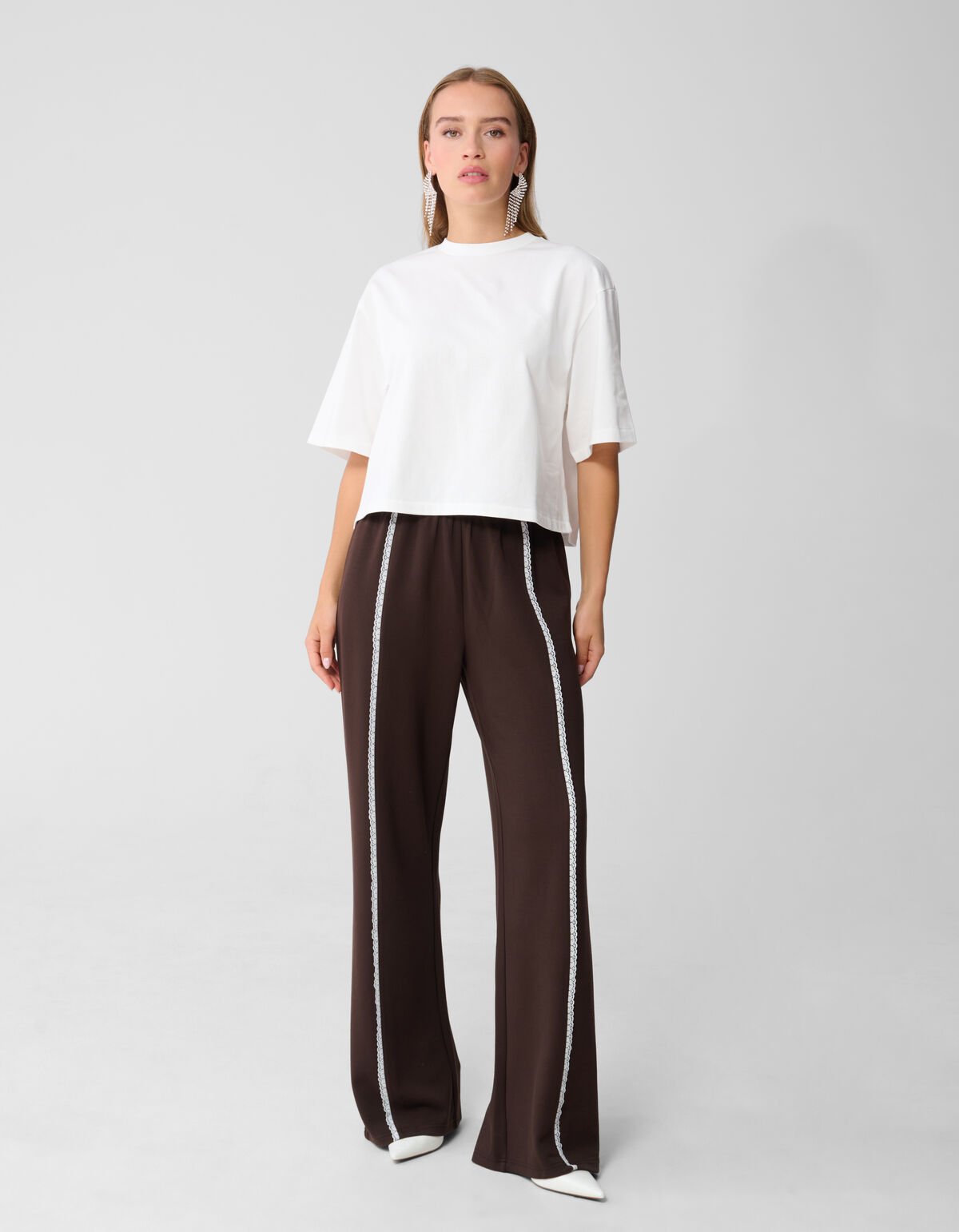 Kanten Wide Leg Broek Bruin SHOEBY WOMEN