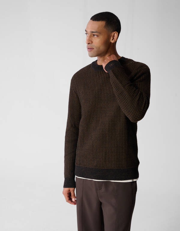 Waffle Crewneck Trui Donkerbruin SHOEBY MEN