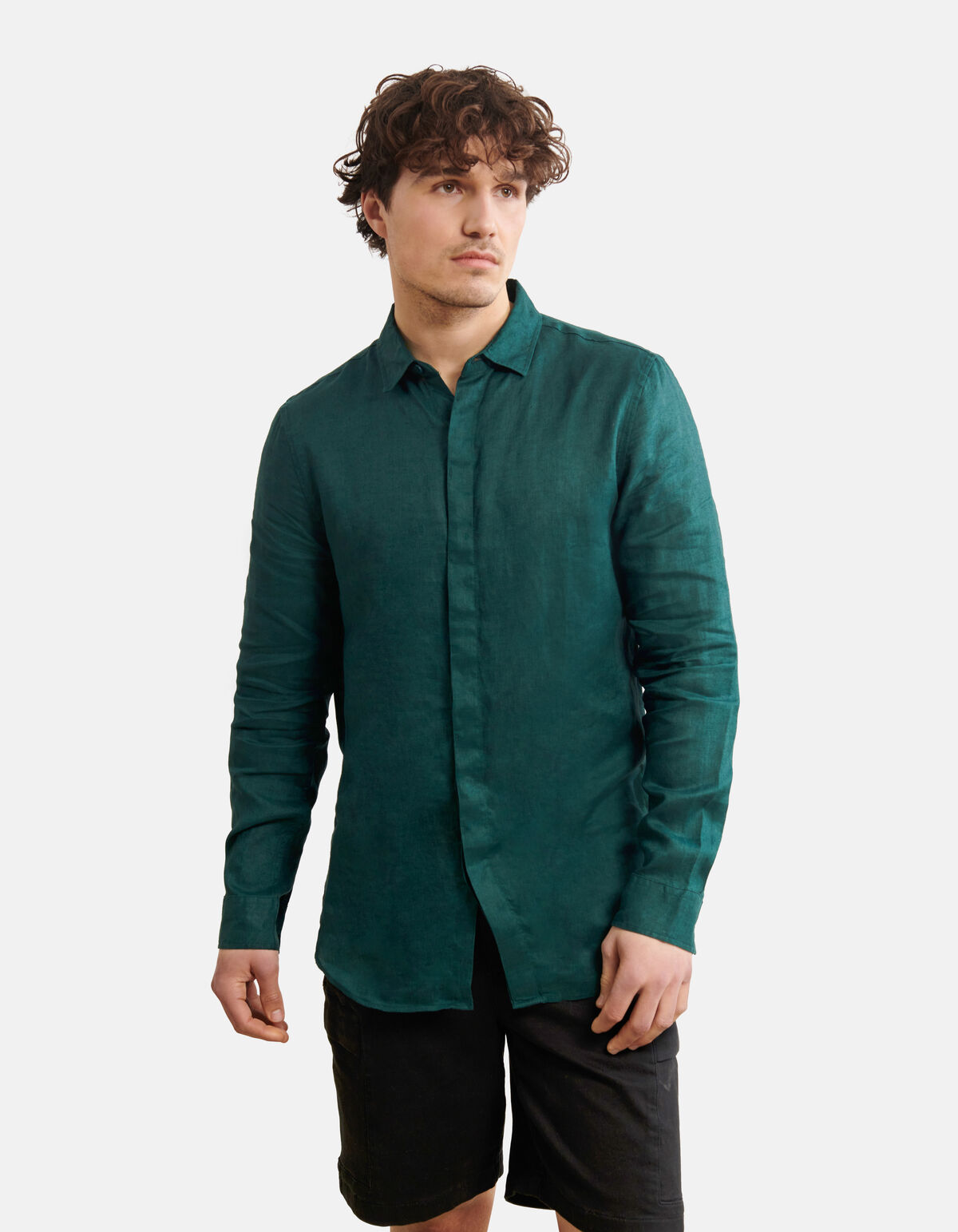 Linnen Overhemd Donkergroen SHOEBY MEN