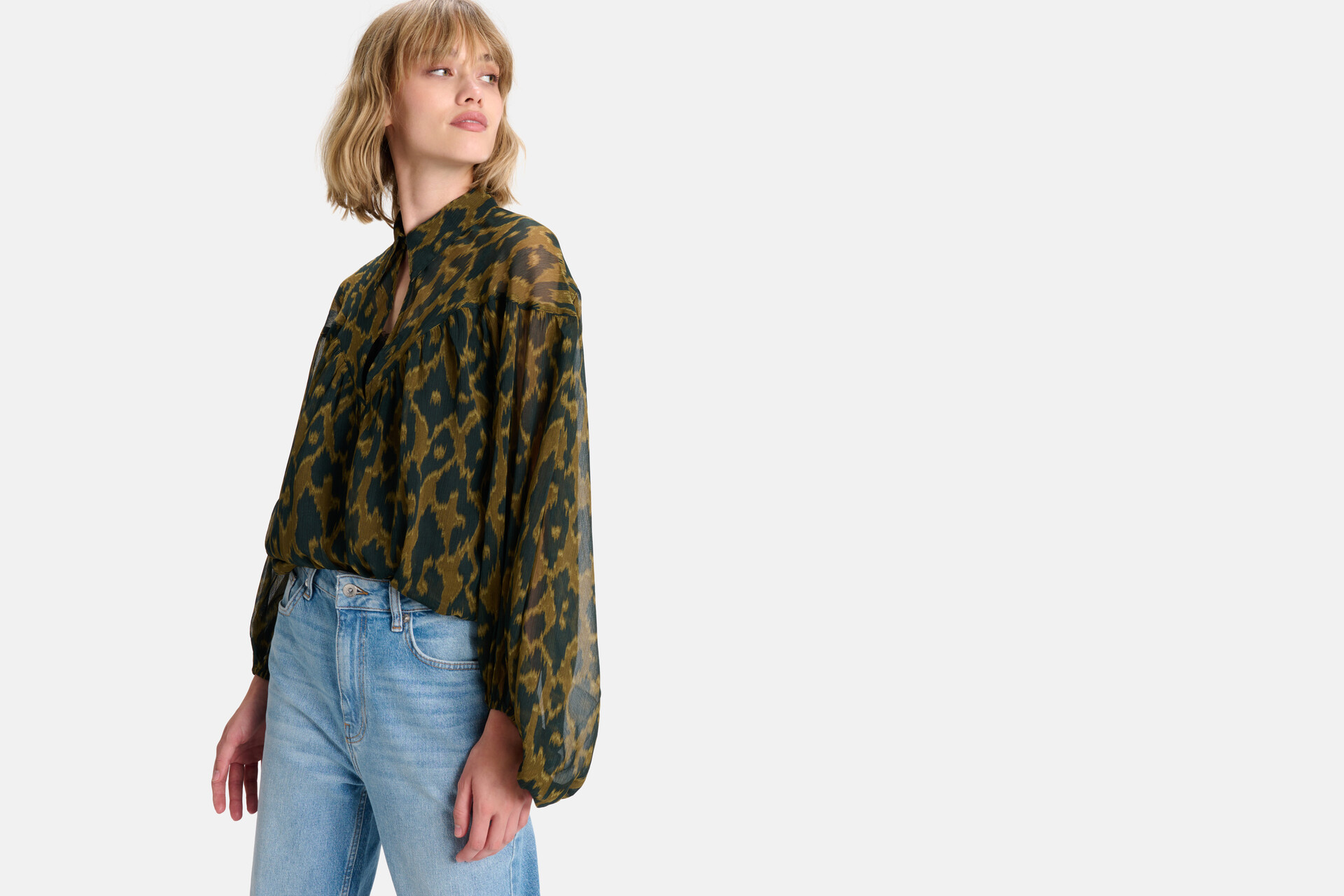 Leopard Print Blouse Donkergroen SHOEBY WOMEN