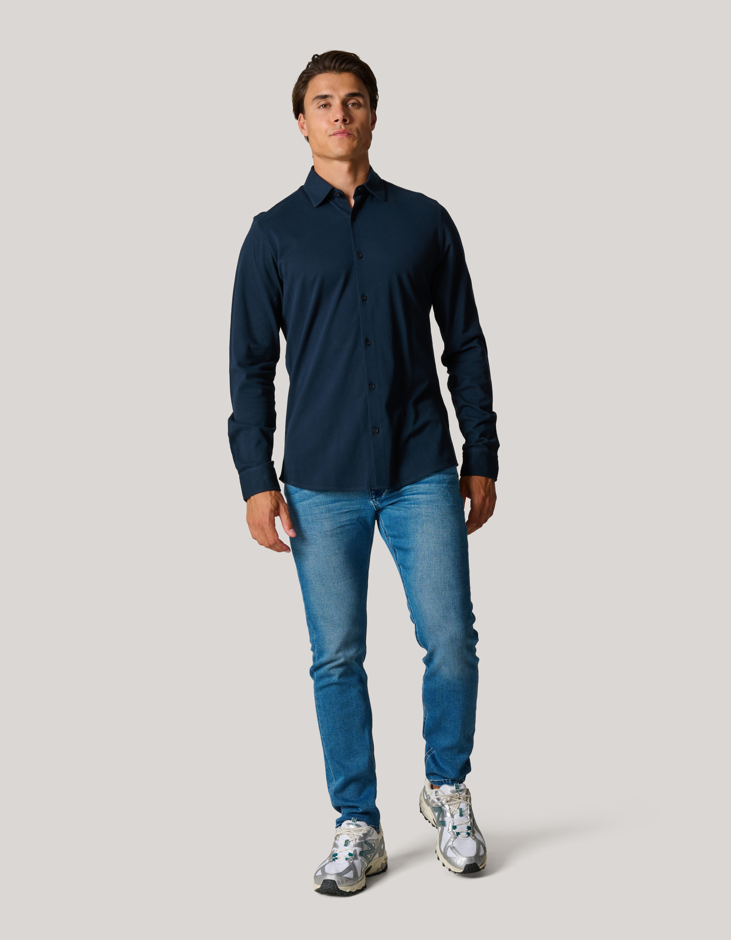 Pique Jersey Overhemd Donkerblauw SHOEBY MEN