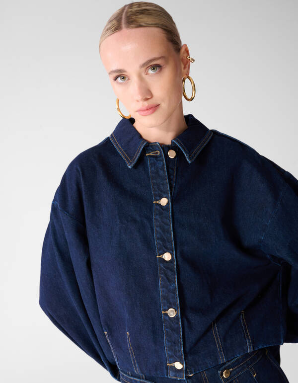 Oversized Fit Denim Blouse Donkerblauw SHOEBY WOMEN