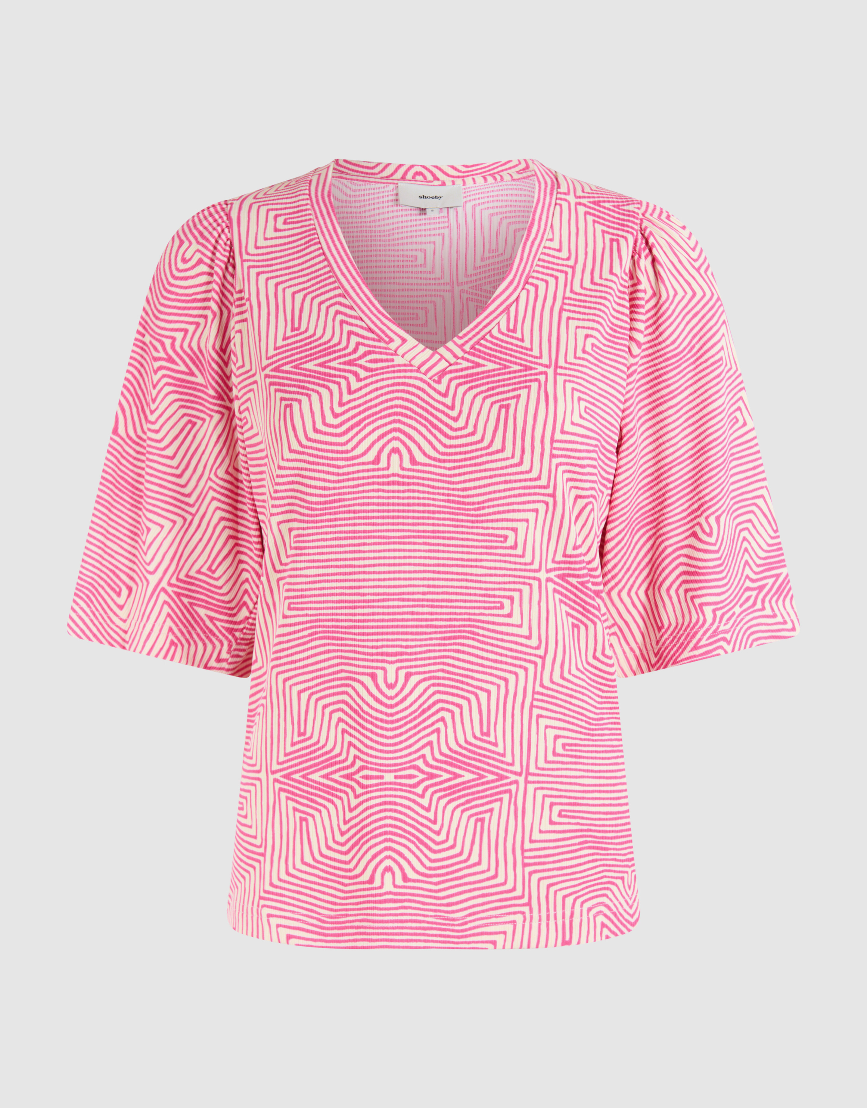 Printed Ruffle Rib Top Roze SHOEBY WOMEN