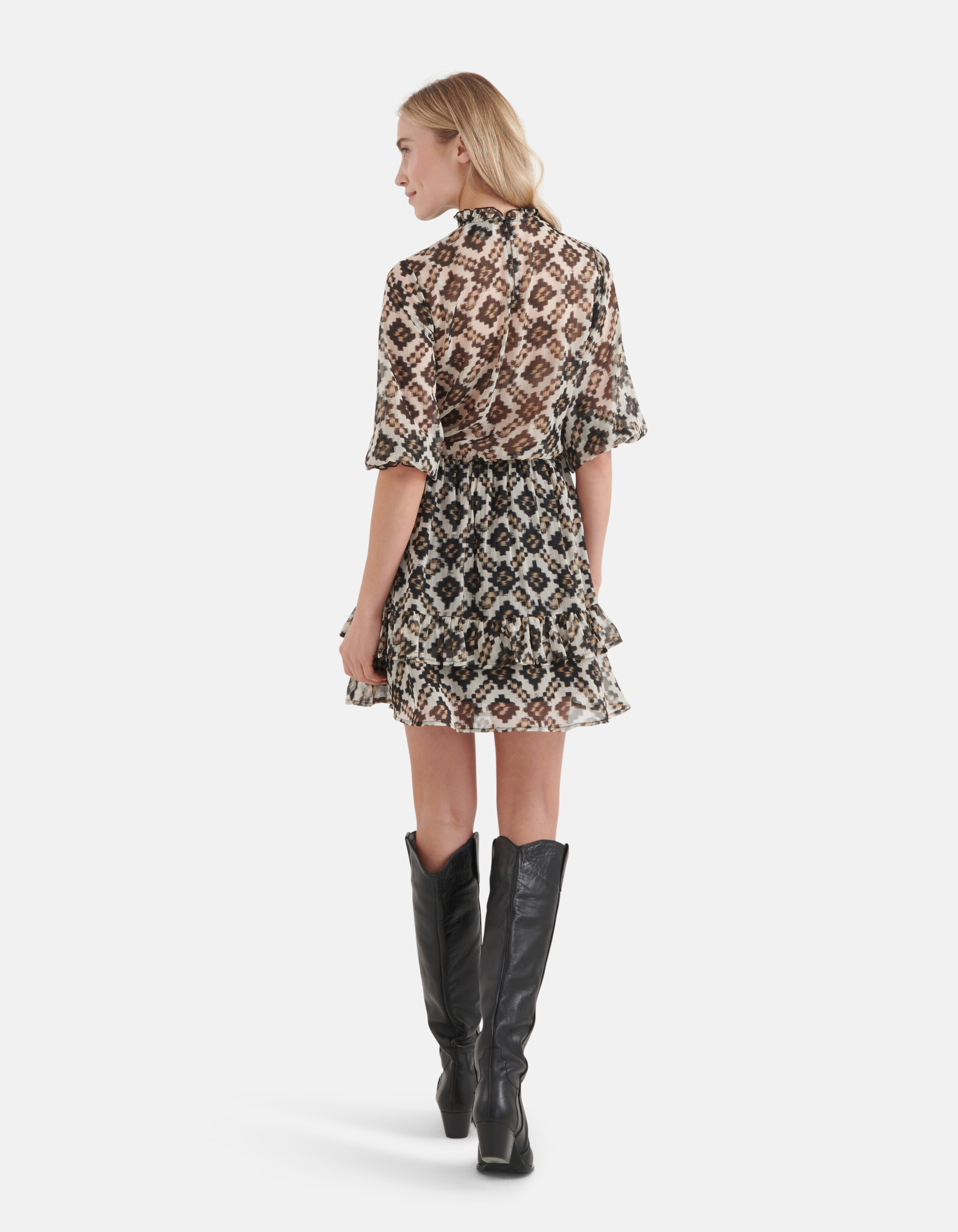 Printed Chiffon Jurk Beige SHOEBY WOMEN