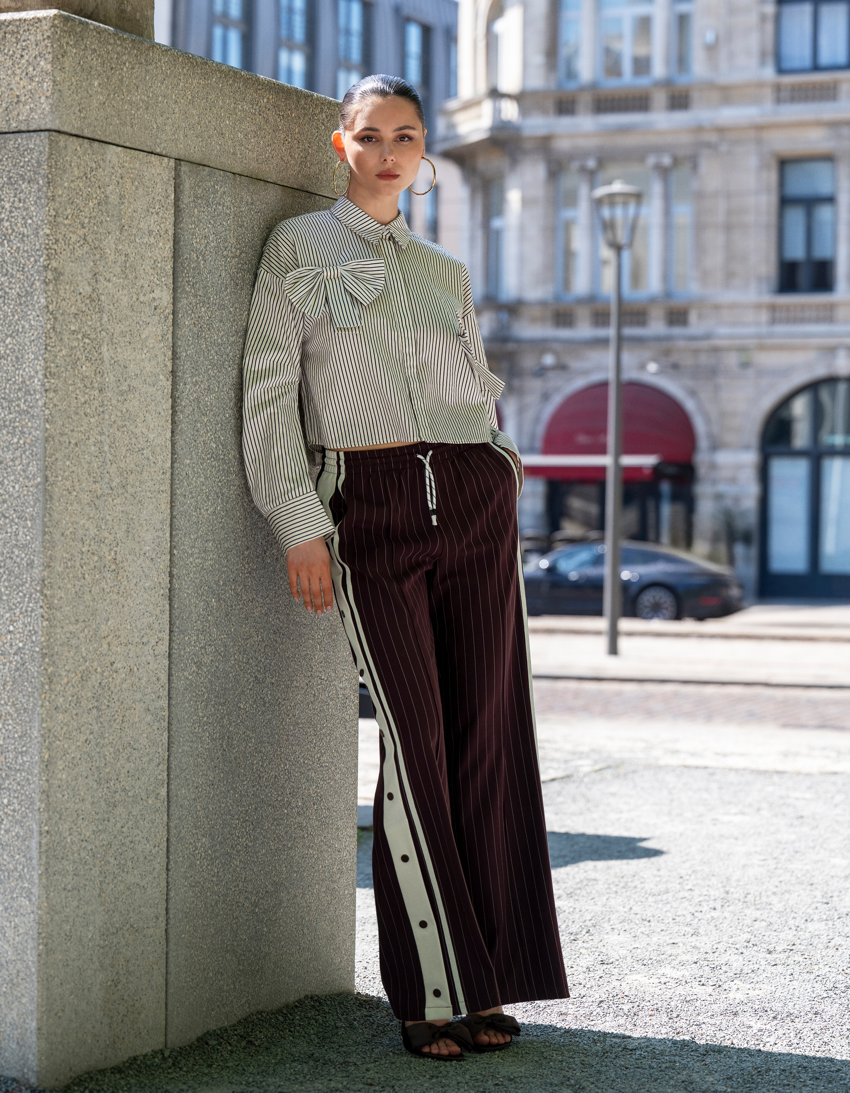 Pinstripe Wide Leg Broek Donkerrood SHOEBY WOMEN