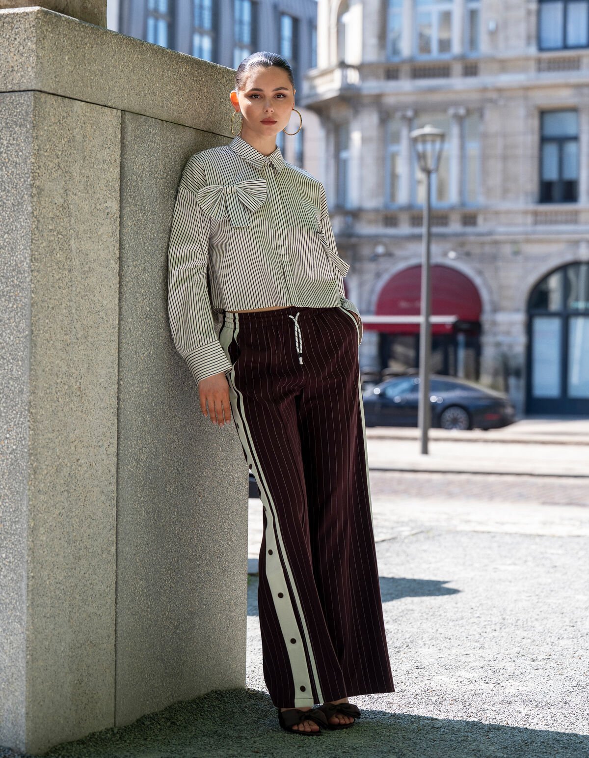Pinstripe Wide Leg Broek Donkerrood SHOEBY WOMEN
