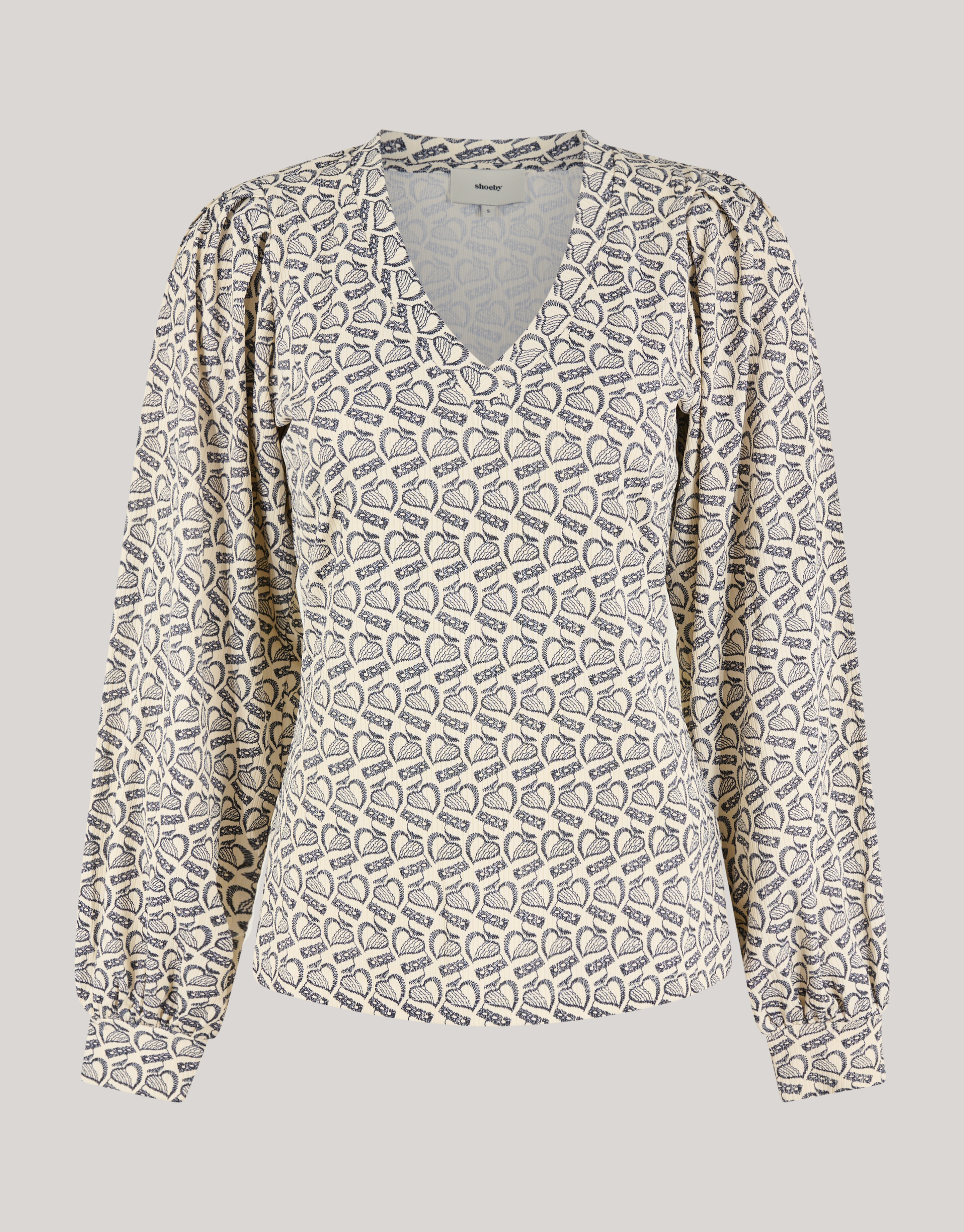 Printed Rib Jersey Top Gebroken Wit SHOEBY WOMEN