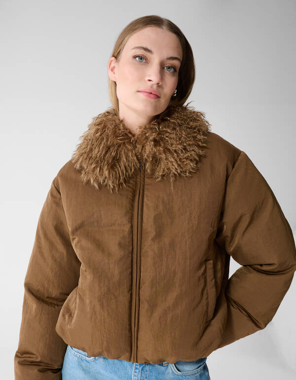 Fluffy Collar Bomber Jas Bruin SHOEBY WOMEN