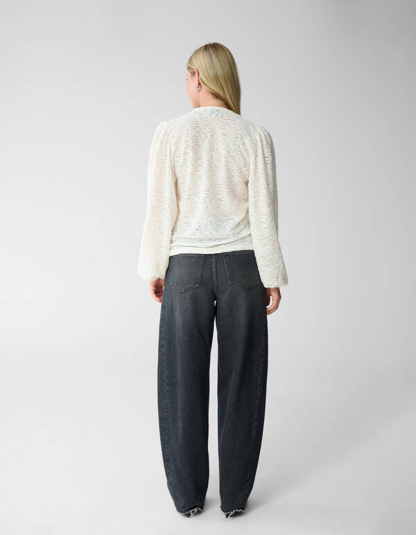 Crinkle V-hals Top Gebroken Wit SHOEBY WOMEN
