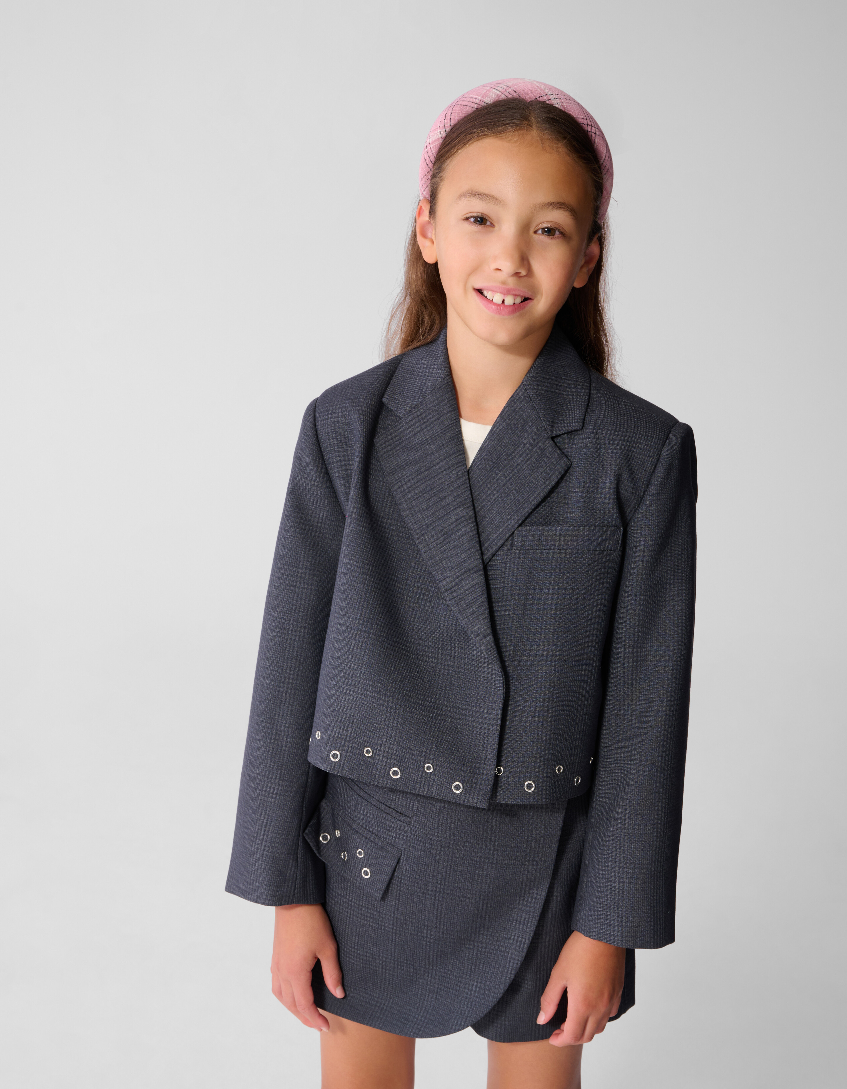 Cropped Ruiten Eyelet Blazer Donkergrijs SHOEBY GIRLS