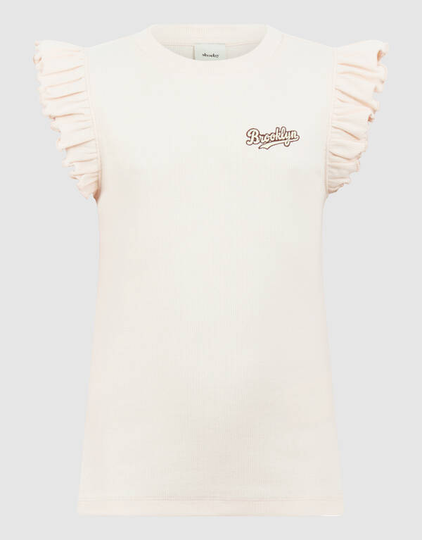 Brooklyn Ruffle Rib Top Gebroken Wit SHOEBY GIRLS
