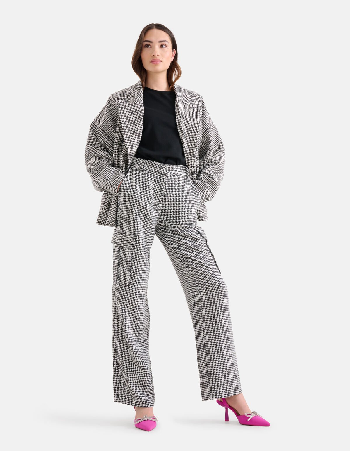 Pied-De-Poule Cargo Broek Zwart/Wit SHOEBY WOMEN