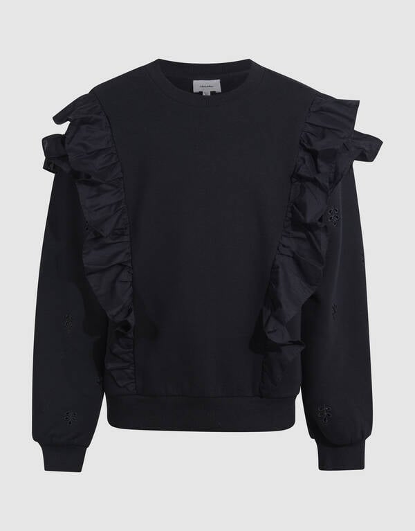 Ruffle Embroidery Sweater Zwart SHOEBY GIRLS
